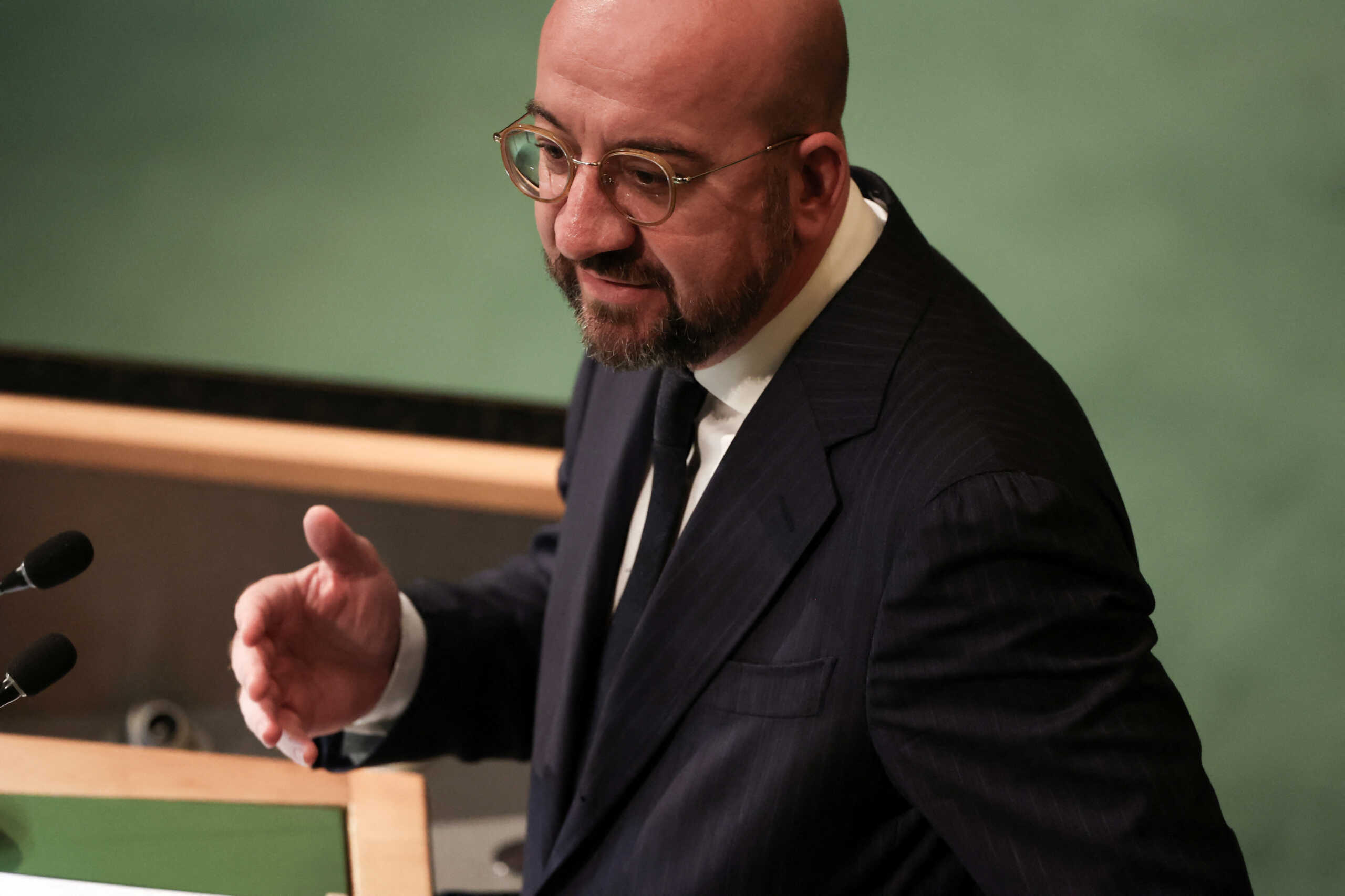 President of the European Council Charles Michel addresses the 77th United Nations General Assembly at U.N. headquarters in New York City, New York, U.S., September 23, 2022. REUTERS