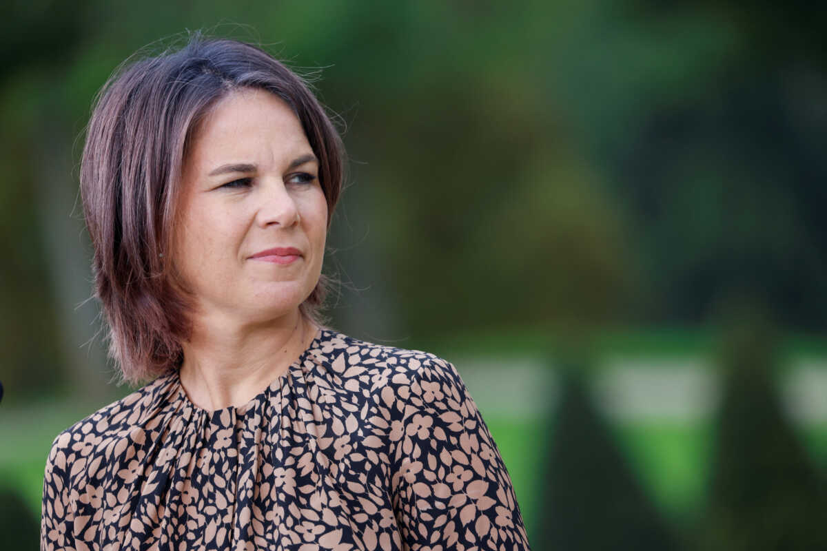 German Foreign Minister Annalena Baerbock attends a joint meeting along with German Chancellor Olaf Scholz (not pictured) and Spanish Prime Minister Pedro Sanchez (not pictured) on the day of a closed German cabinet meeting at the government's guest house in Schloss Meseberg, near Gransee, Germany August 30, 2022. REUTERS