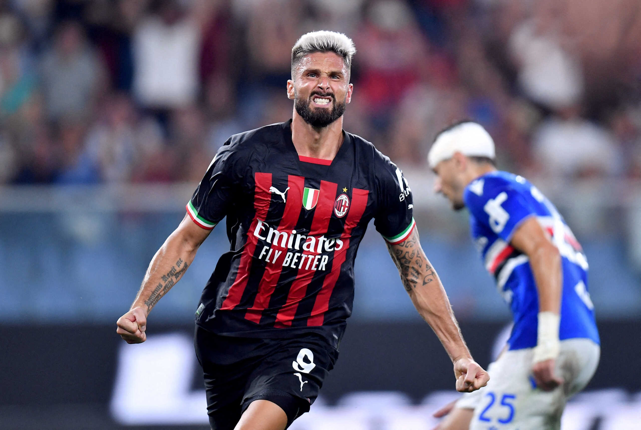 Soccer Football - Serie A - Sampdoria v AC Milan - Stadio Comunale Luigi Ferraris, Genoa, Italy - September 10, 2022 AC Milan's Olivier Giroud celebrates scoring their second goal REUTERS