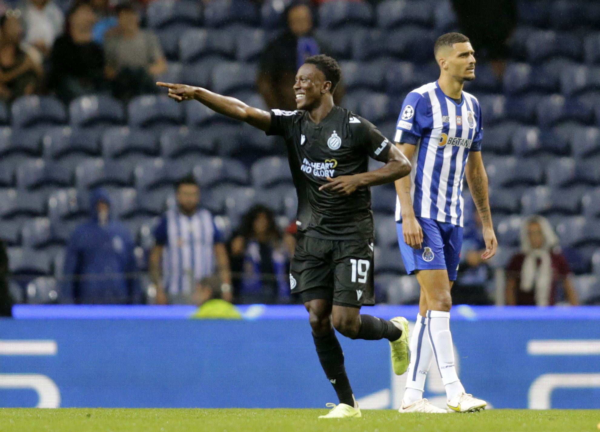 Soccer Football - Champions League - Group B - FC Porto v Club Brugge - Estadio do Dragao, Porto, Portugal - September 13, 2022 Club Brugge's Kamal Sowah celebrates scoring their second goal REUTERS