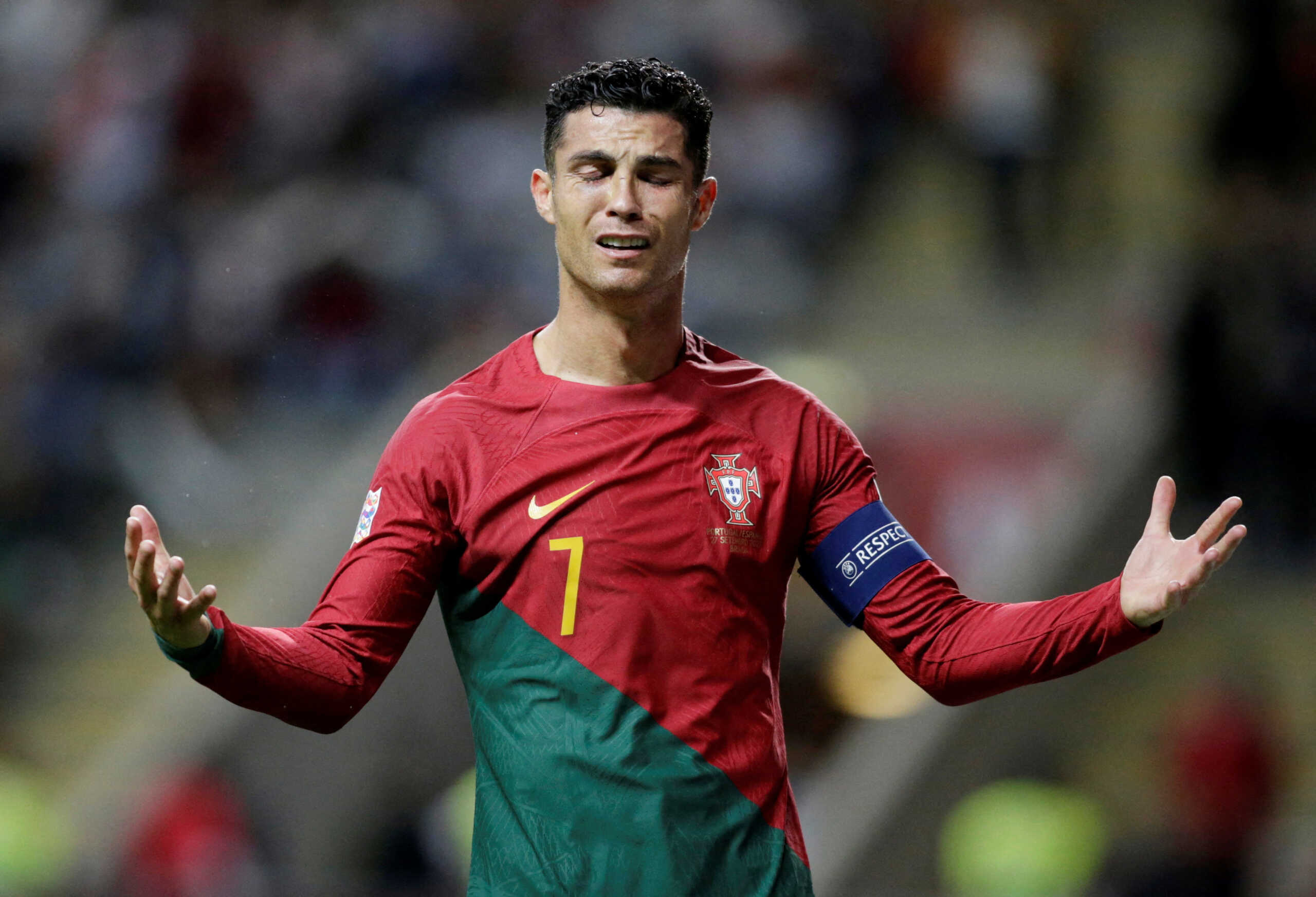 Soccer Football - UEFA Nations League - Group B - Portugal v Spain - Estadio Municipal de Braga, Braga, Portugal - September 27, 2022 Portugal's Cristiano Ronaldo reacts REUTERS