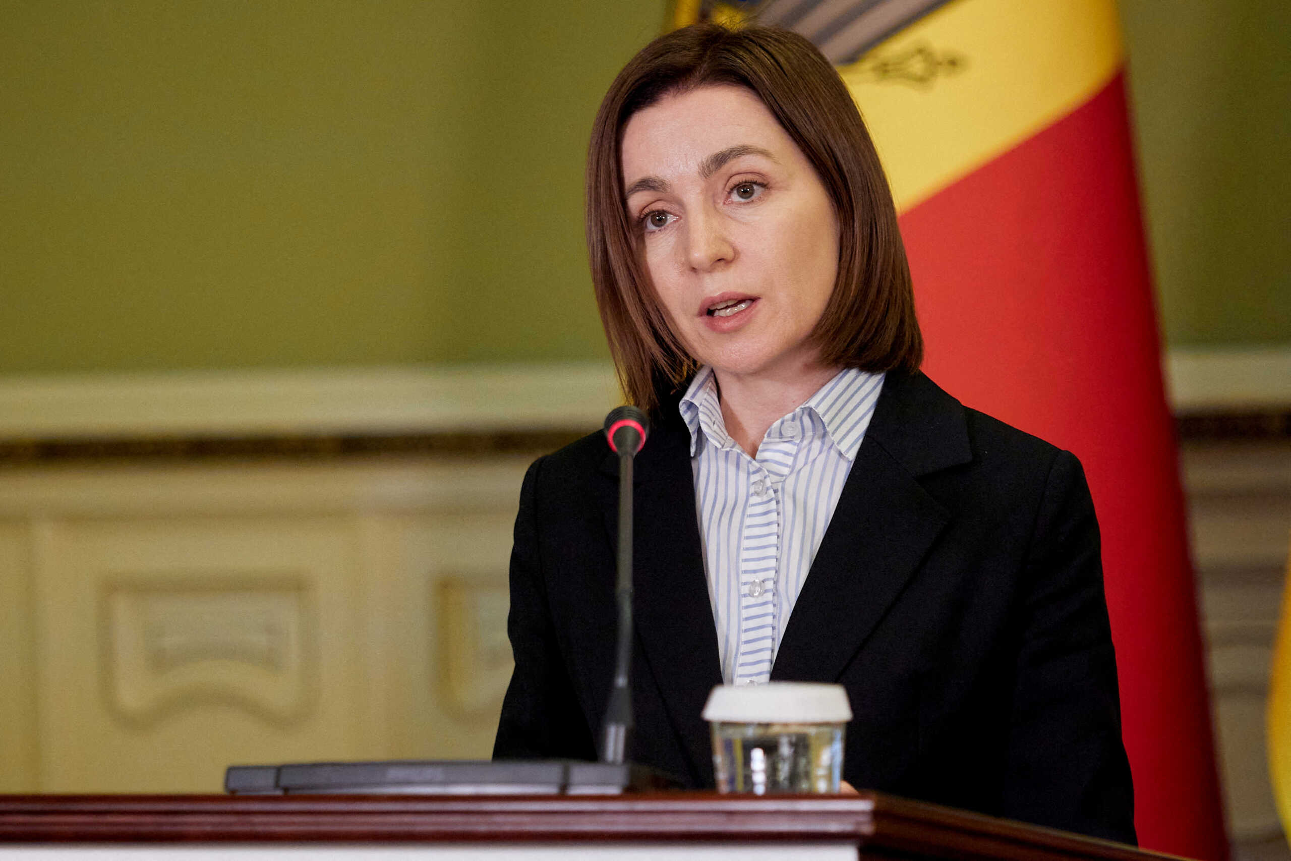 FILE PHOTO: Moldova's President Maia Sandu attends a joint news conference with Ukraine's President Volodymyr Zelenskiy, as Russia's attack on Ukraine continue, in Kyiv, Ukraine June 27, 2022.  Ukrainian Presidential Press Service