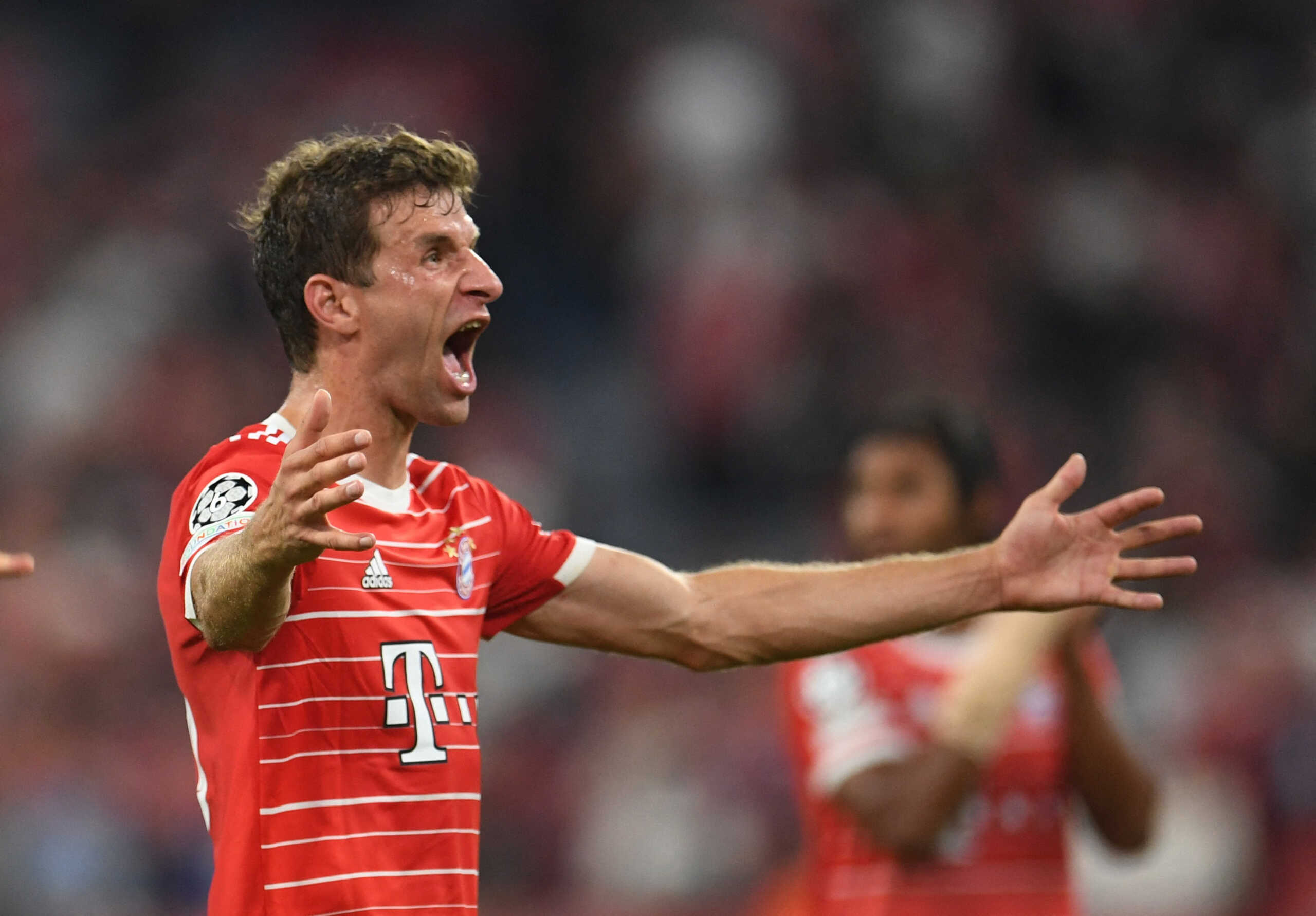 Soccer Football - Champions League - Group C - Bayern Munich v FC Barcelona - Allianz Arena, Munich, Germany - September 13, 2022 Bayern Munich's Thomas Muller celebrates after the match REUTERS