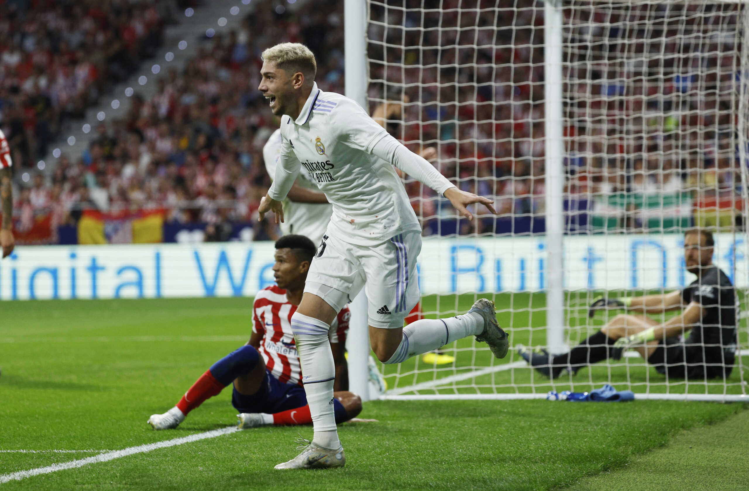 Soccer Football - LaLiga - Atletico Madrid v Real Madrid - Metropolitano, Madrid, Spain - September 18, 2022 Real Madrid's Federico Valverde celebrates scoring their second goal REUTERS