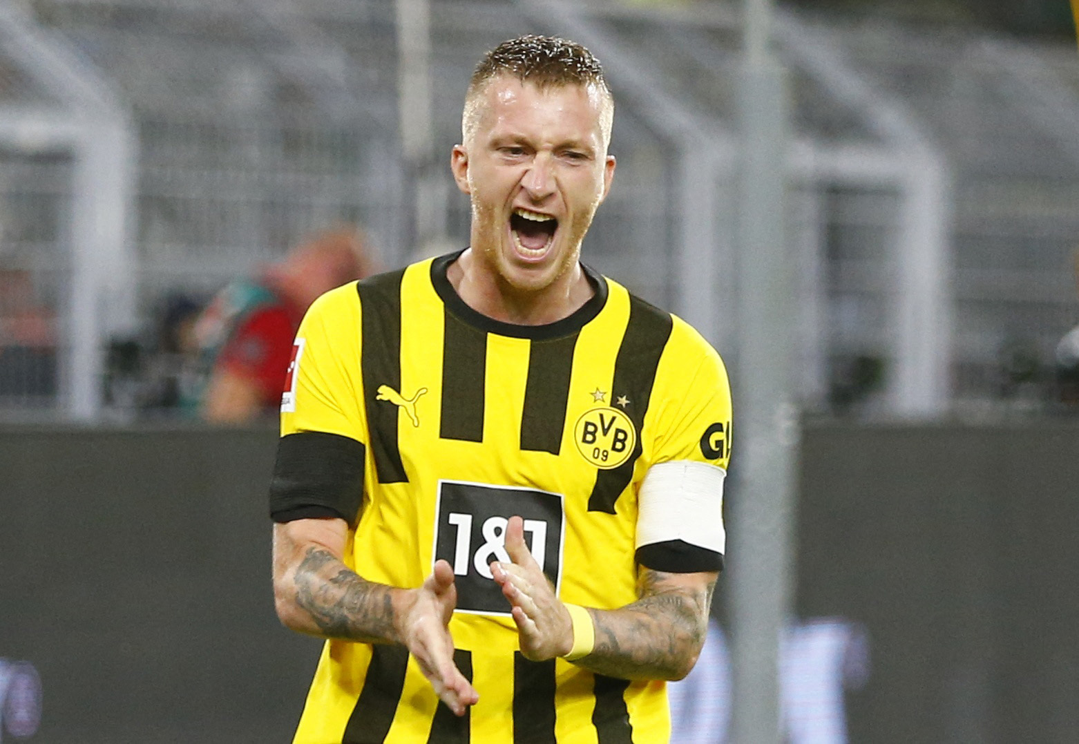 Soccer Football - Bundesliga - Borussia Dortmund v TSG 1899 Hoffenheim - Signal Iduna Park, Dortmund, Germany - September 2, 2022  Borussia Dortmund's Marco Reus celebrates scoring their first goal REUTERS