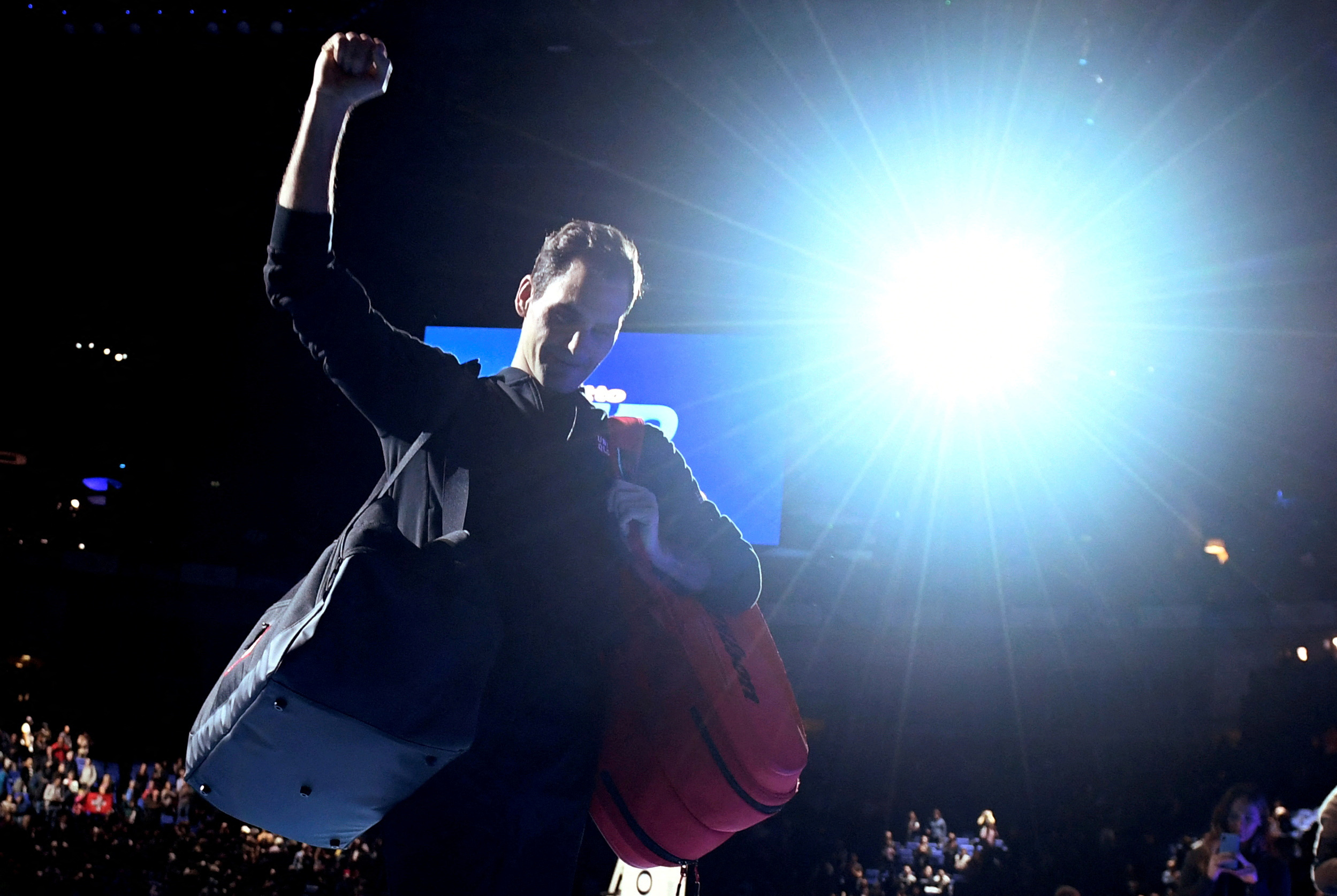 FILE PHOTO: Tennis - ATP Finals - The O2, London, Britain - November 14, 2019   Switzerland's Roger Federer celebrates after winning his group stage match against Serbia's Novak Djokovic   Action Images via Reuters
