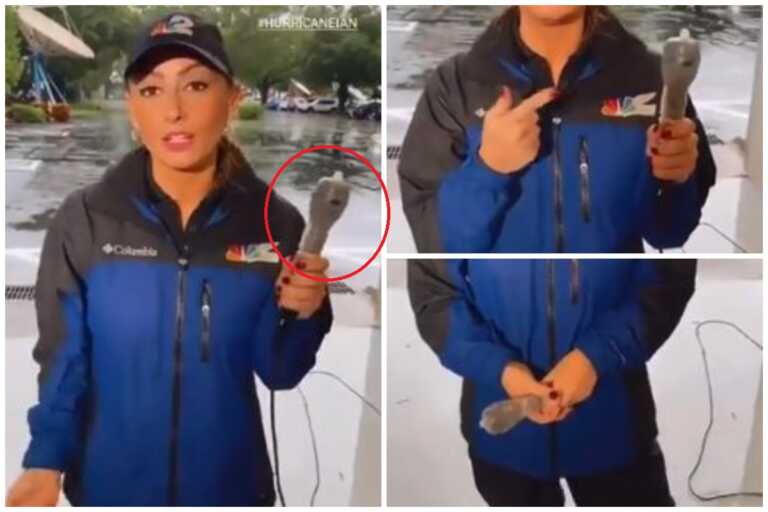 Ρεπόρτερ στη Φλόριντα έβαλε προφυλακτικό στο μικρόφωνό της για να το προστατέψει από τον κυκλώνα Ίαν