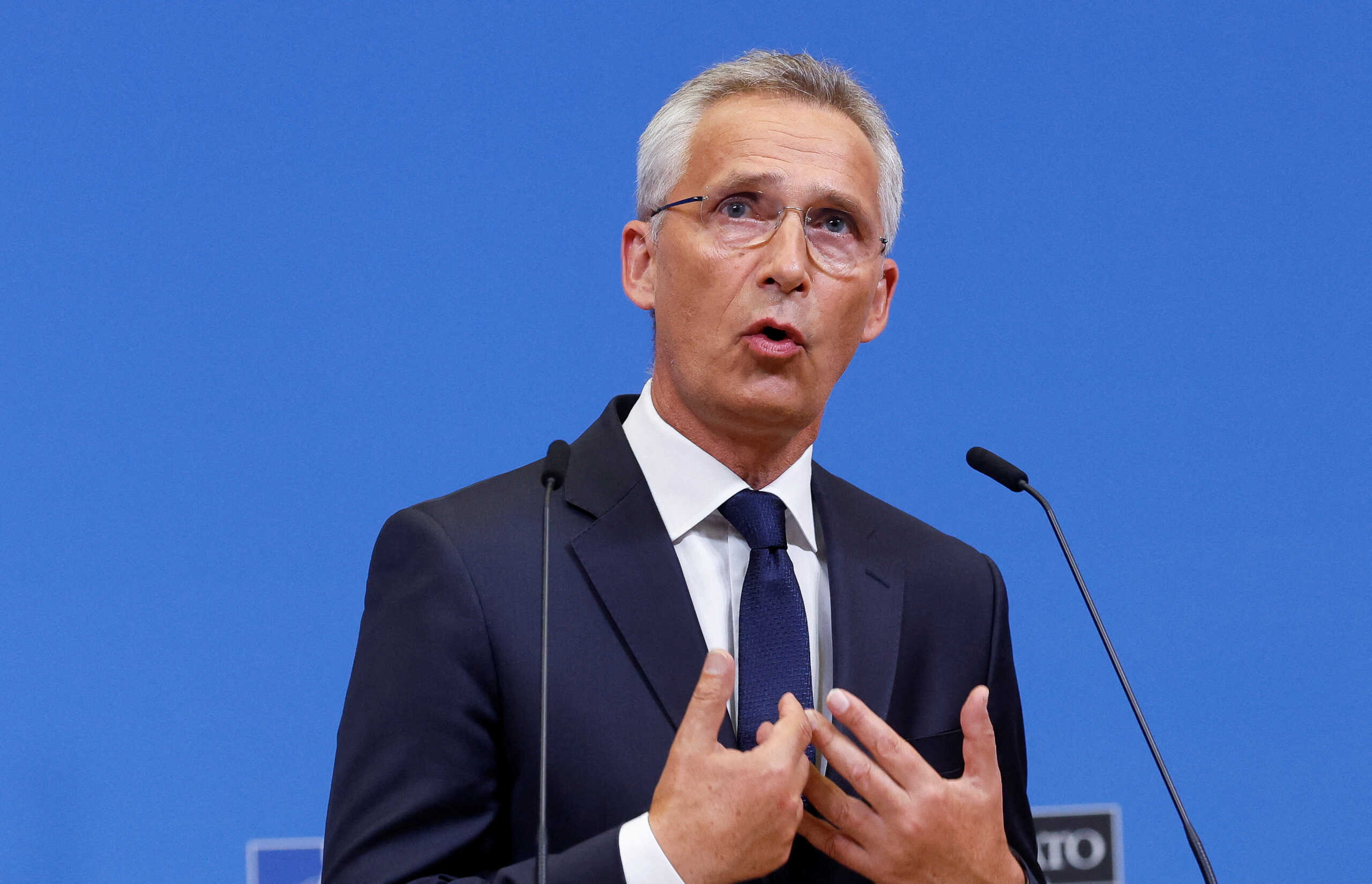 FILE PHOTO: NATO Secretary-General Jens Stoltenberg speaks during a joint news conference with U.S. Secretary of State Antony Blinken (not pictured) in Brussels, Belgium September 9, 2022. REUTERS