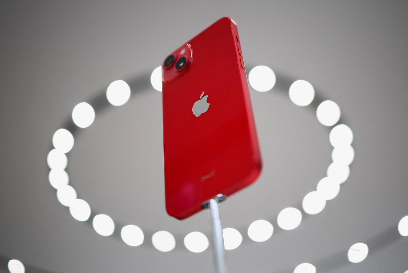 The new iPhone 14 Plus is exhibited at an Apple event at their headquarters in Cupertino, California, U.S. September 7, 2022. REUTERS