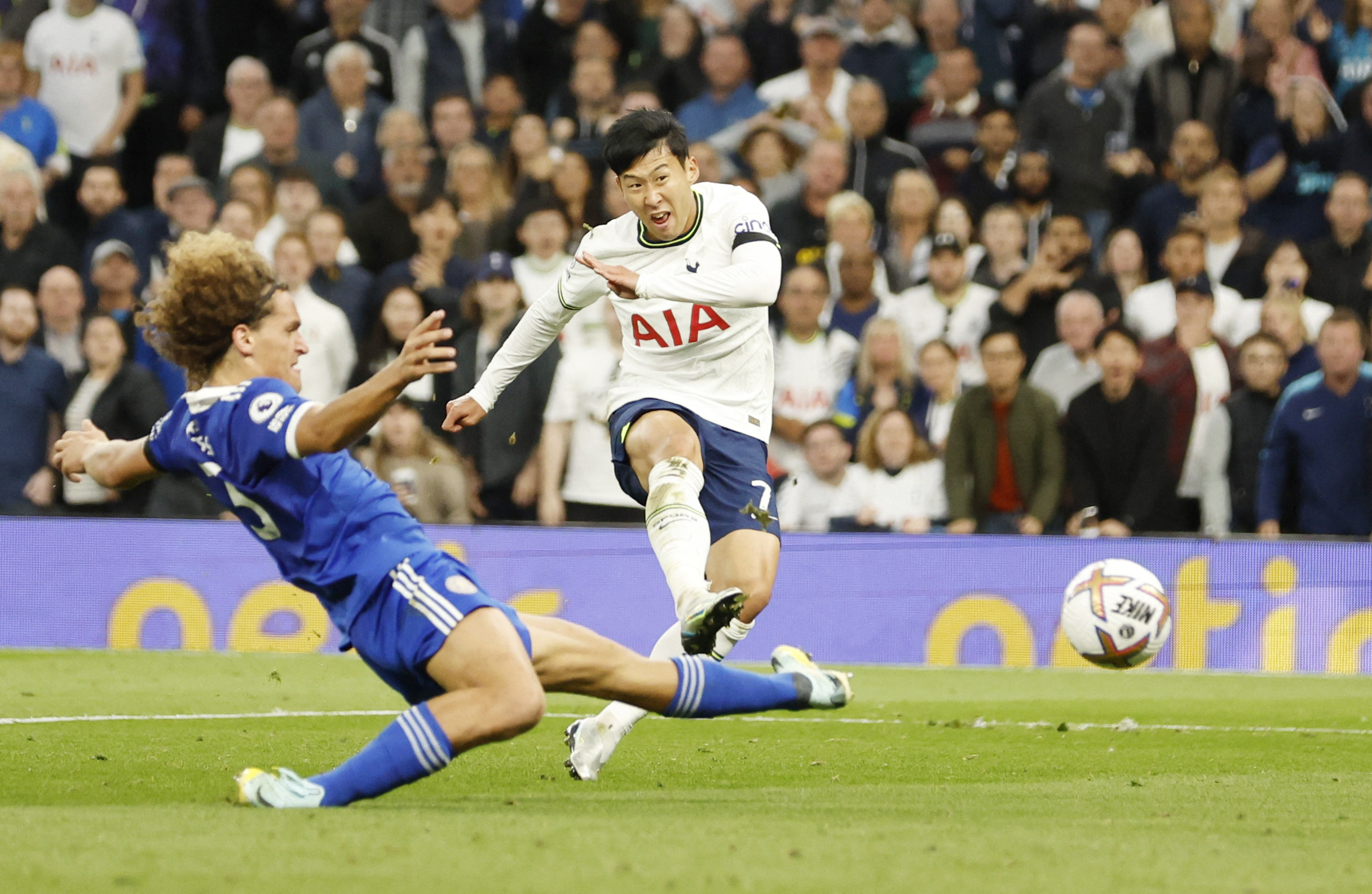 Soccer Football - Premier League - Tottenham Hotspur v Leicester City - Tottenham Hotspur Stadium, London, Britain - September 17, 2022 Tottenham Hotspur's Son Heung-min scores their sixth goal and completing his hat-trick Action Images via Reuters