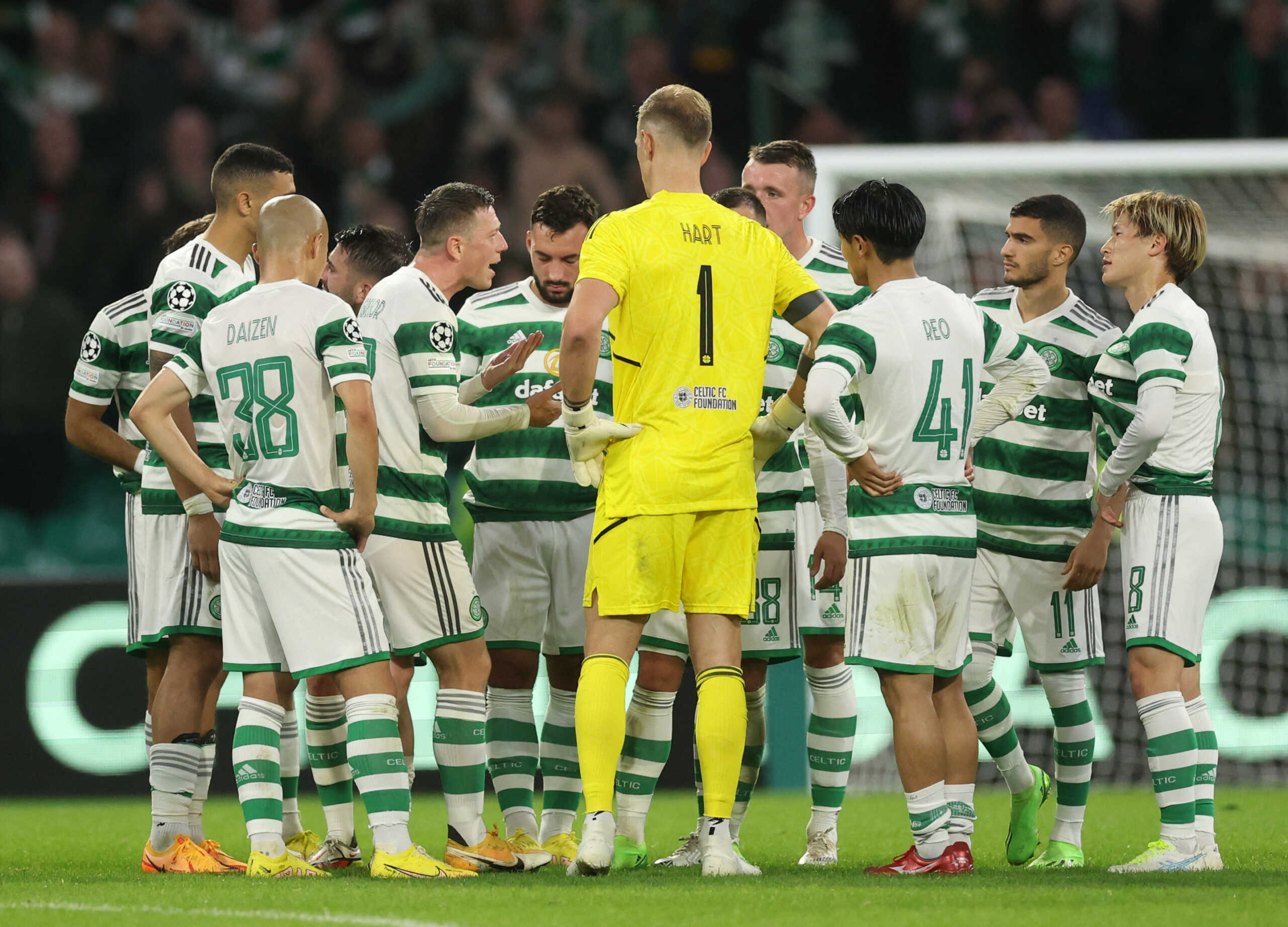 Soccer Football - Champions League - Group H - Celtic v Real Madrid - Celtic Park, Glasgow, Scotland, Britain - September 6, 2022 Celtic's Callum McGregor with teammates after the match Action Images via Reuters