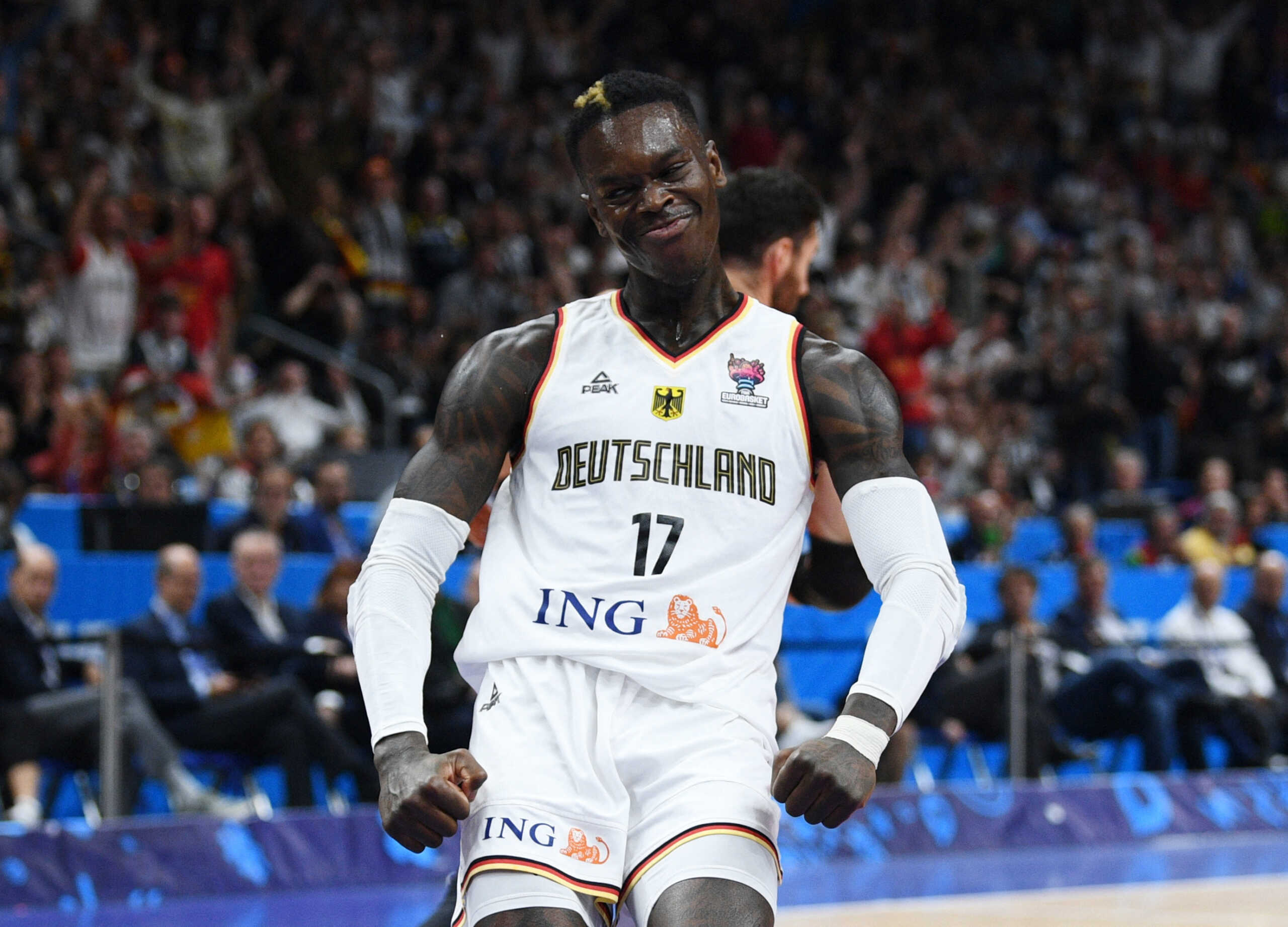 Basketball - EuroBasket Championship - Semi Final - Germany v Spain - Mercedes-Benz Arena, Berlin, Germany - September 16, 2022  Germany's Dennis Schroder reacts REUTERS