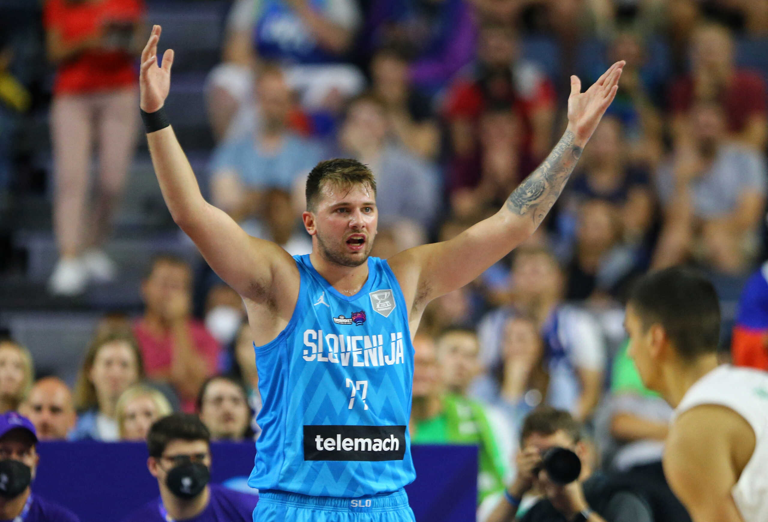 Basketball - EuroBasket Championship - Group B - Hungary v Slovenia - Cologne Arena, Cologne, Germany - September 3, 2022 Slovenia's Luka Doncic reacts REUTERS