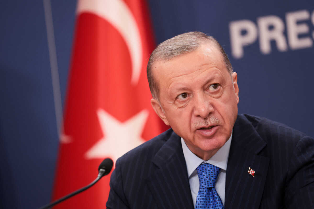 Turkish President Tayyip Erdogan speaks during a joint news conference with Serbian President Aleksandar Vucic (not pictured) during a visit to Belgrade, Serbia September 7, 2022. REUTERS