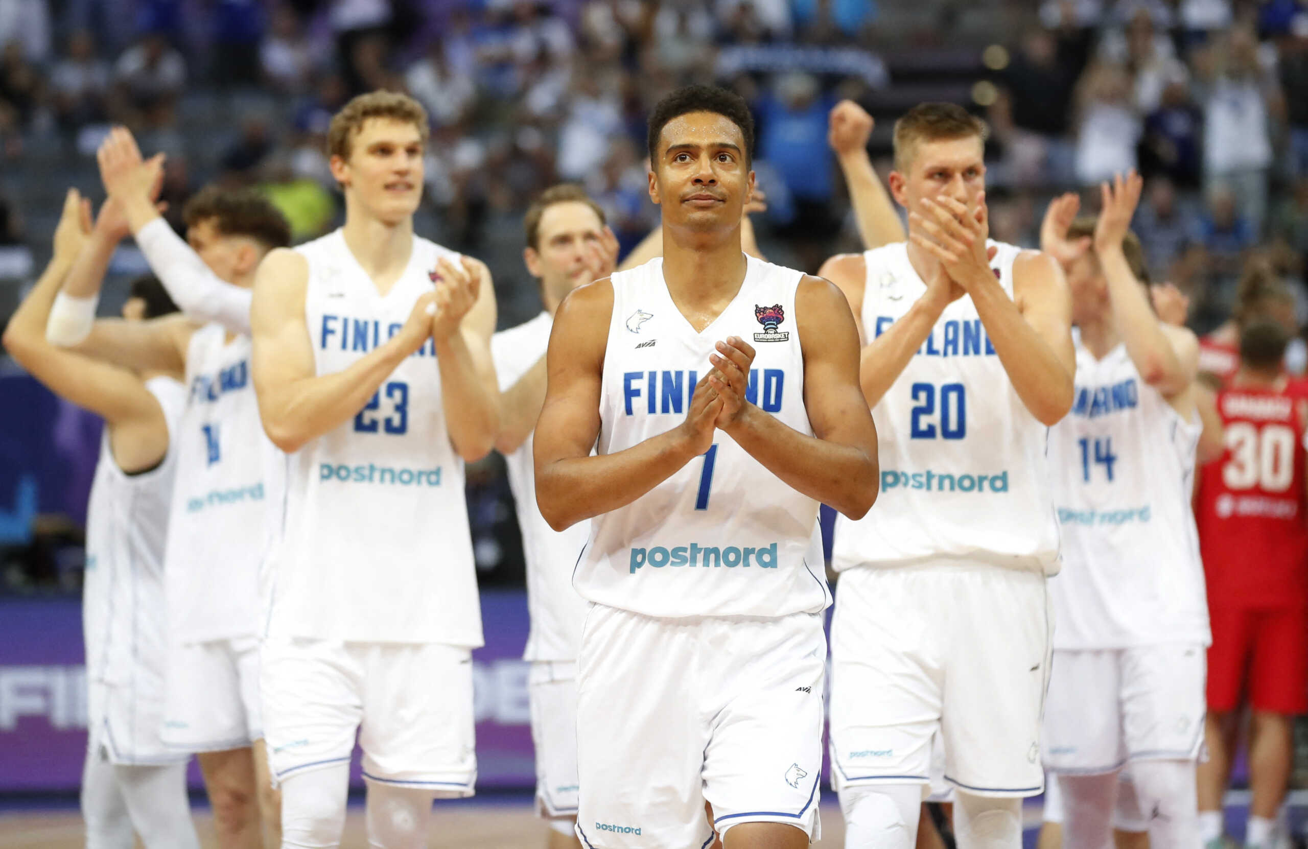 Basketball - EuroBasket Championship - Group D - Finland v Poland - Prague Arena, Prague, Czech Republic - September 3, 2022 Finland's Shawn Huff celebrates after the match REUTERS