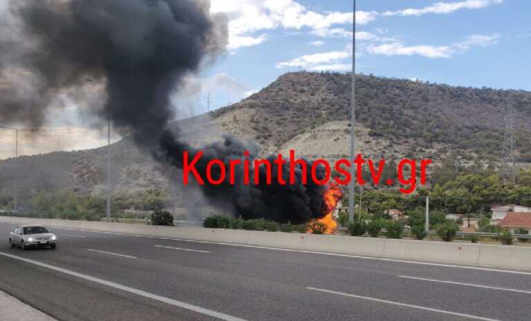 Εθνική οδός Αθηνών – Κορίνθου: Φωτιά σε όχημα στα διόδια Καλαμακίου – Προβλήματα στην κυκλοφορία