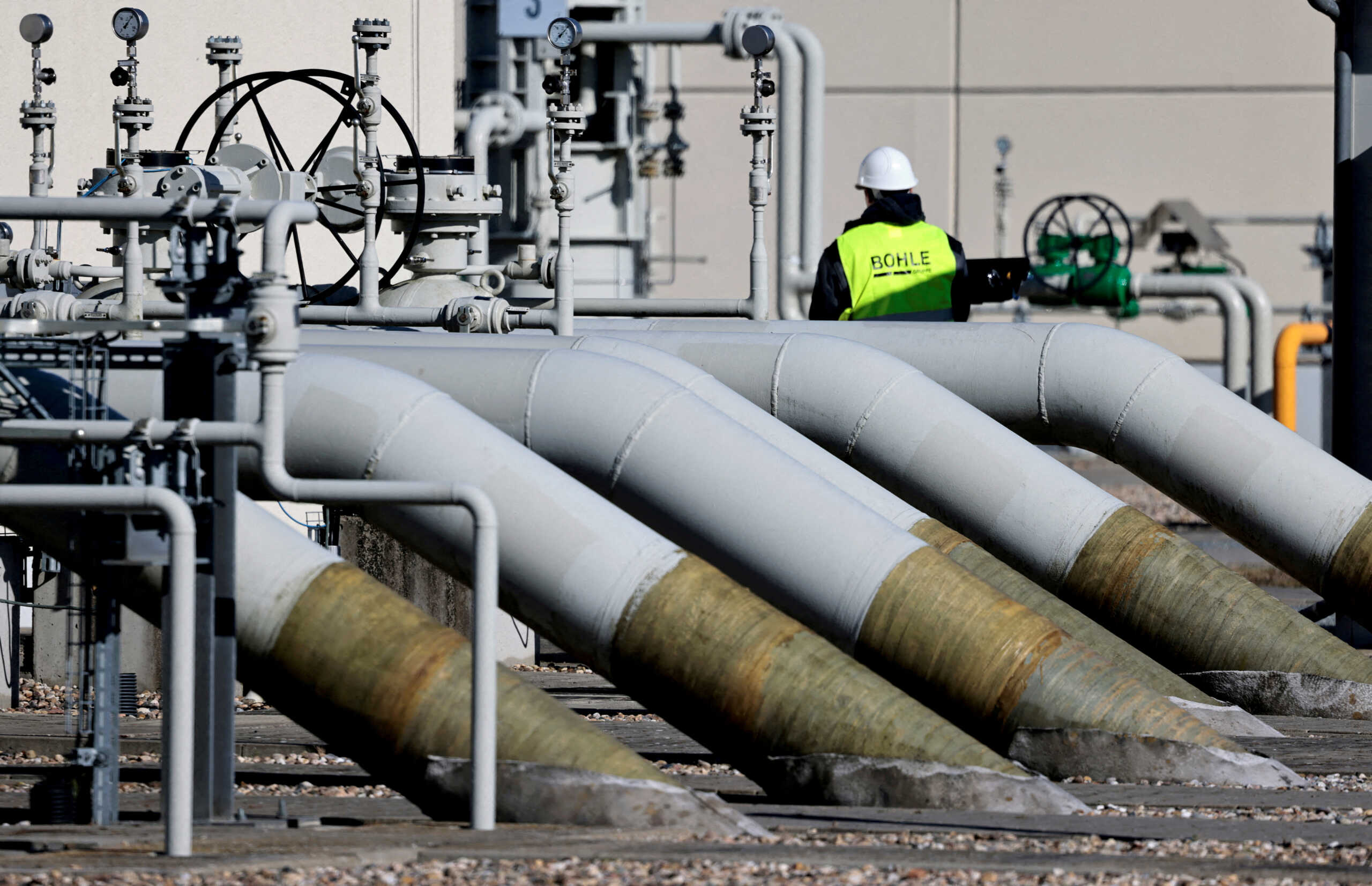 FILE PHOTO: Pipes at the landfall facilities of the 'Nord Stream 1' gas pipeline are pictured in Lubmin, Germany, March 8, 2022. REUTERS