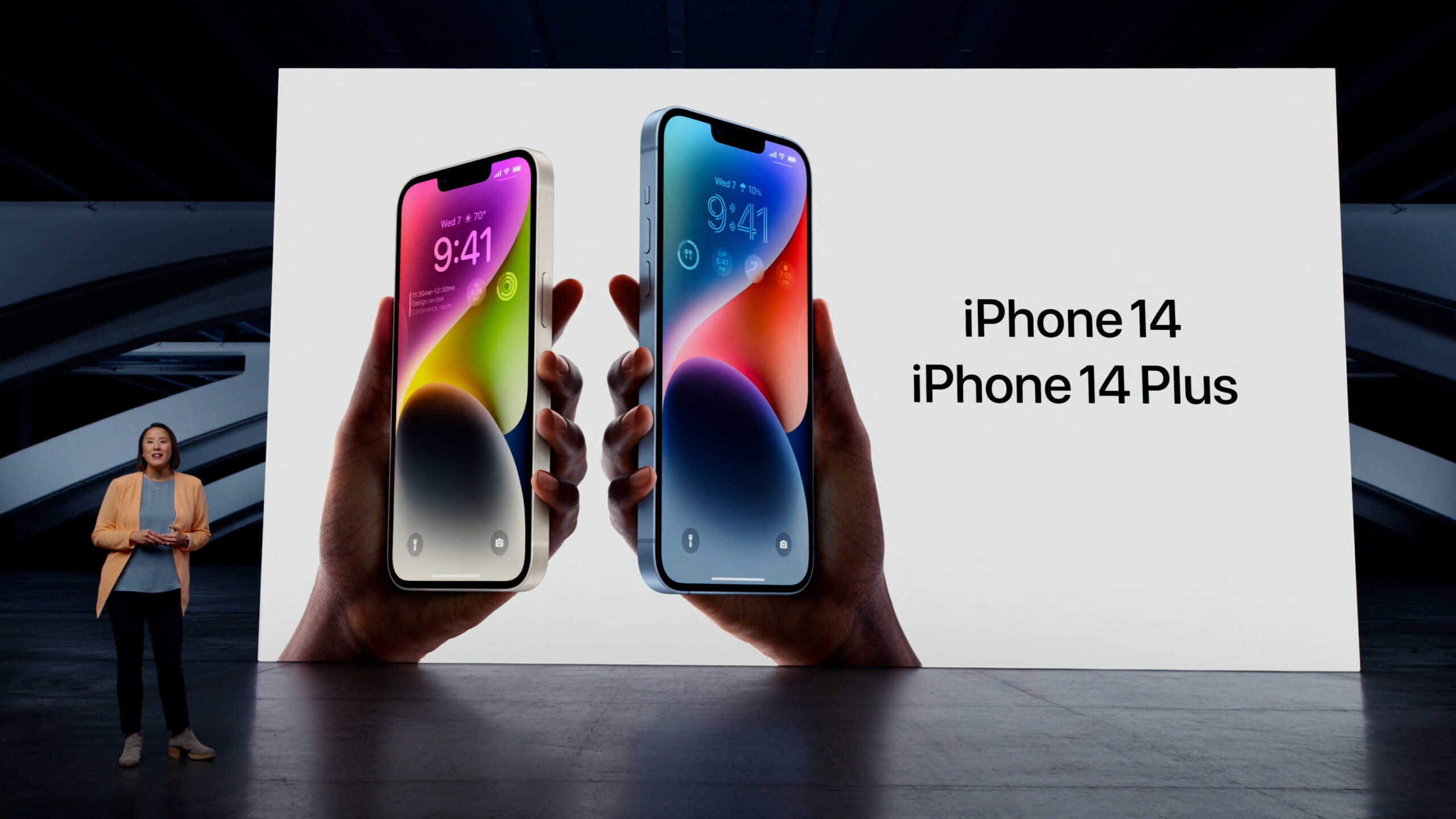 Apple's vice president of Worldwide Product Marketing Kaiann Drance talks about the new iPhone 14 and iPhone 14 Plus for a special event at Apple Park in Cupertino, California, U.S. in a still image from keynote video released September 7, 2022.   Apple Inc.