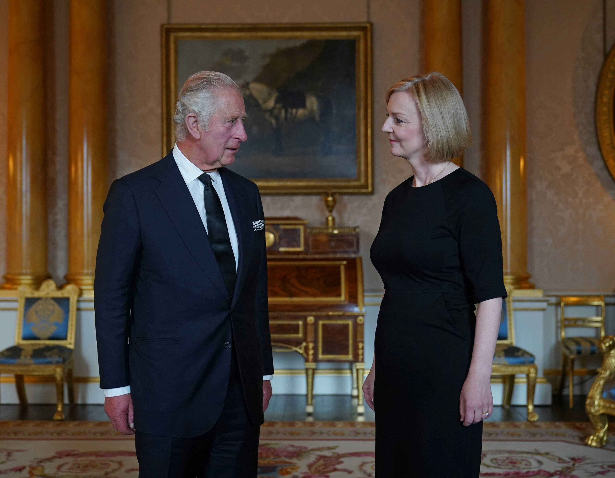 Britain's King Charles III during his first audience with Prime Minister Liz Truss at Buckingham Palace, following the death of Queen Elizabeth II on Thursday, in London, Britain September 9, 2022.  Yui Mok