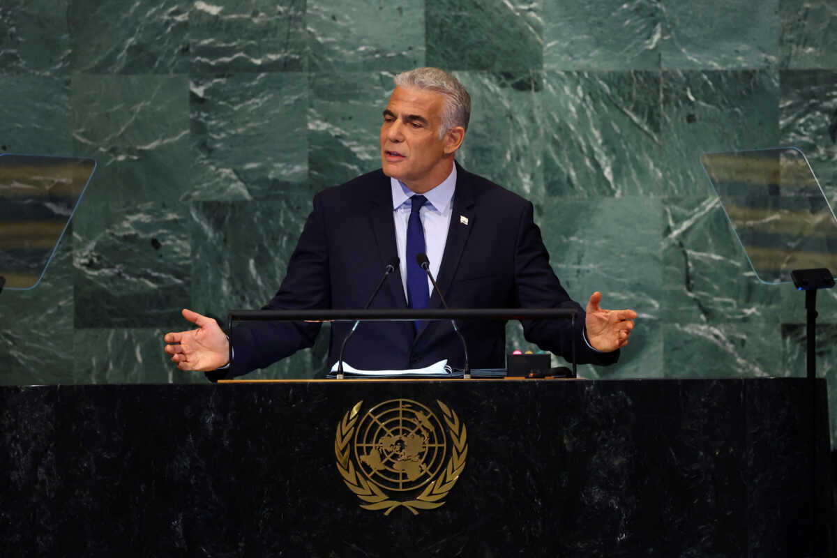 Prime Minister of Israel Yair Lapid addresses the 77th Session of the United Nations General Assembly at U.N. Headquarters in New York City, U.S., September 22, 2022. REUTERS