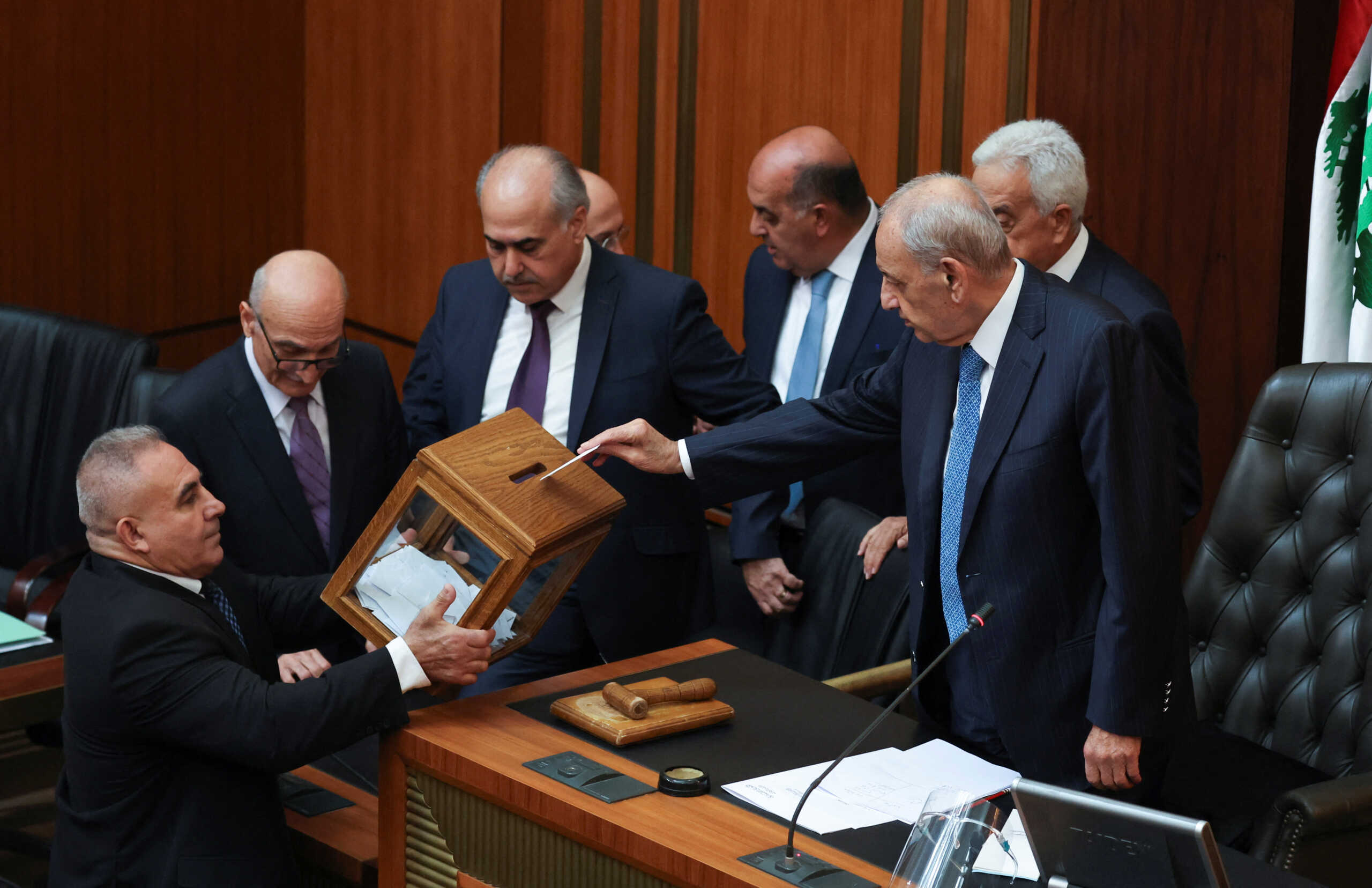 Lebanese Parliament Speaker Nabih Berri casts his vote during the first session to elect a new president at the parliament building in Beirut, Lebanon September 29, 2022. REUTERS