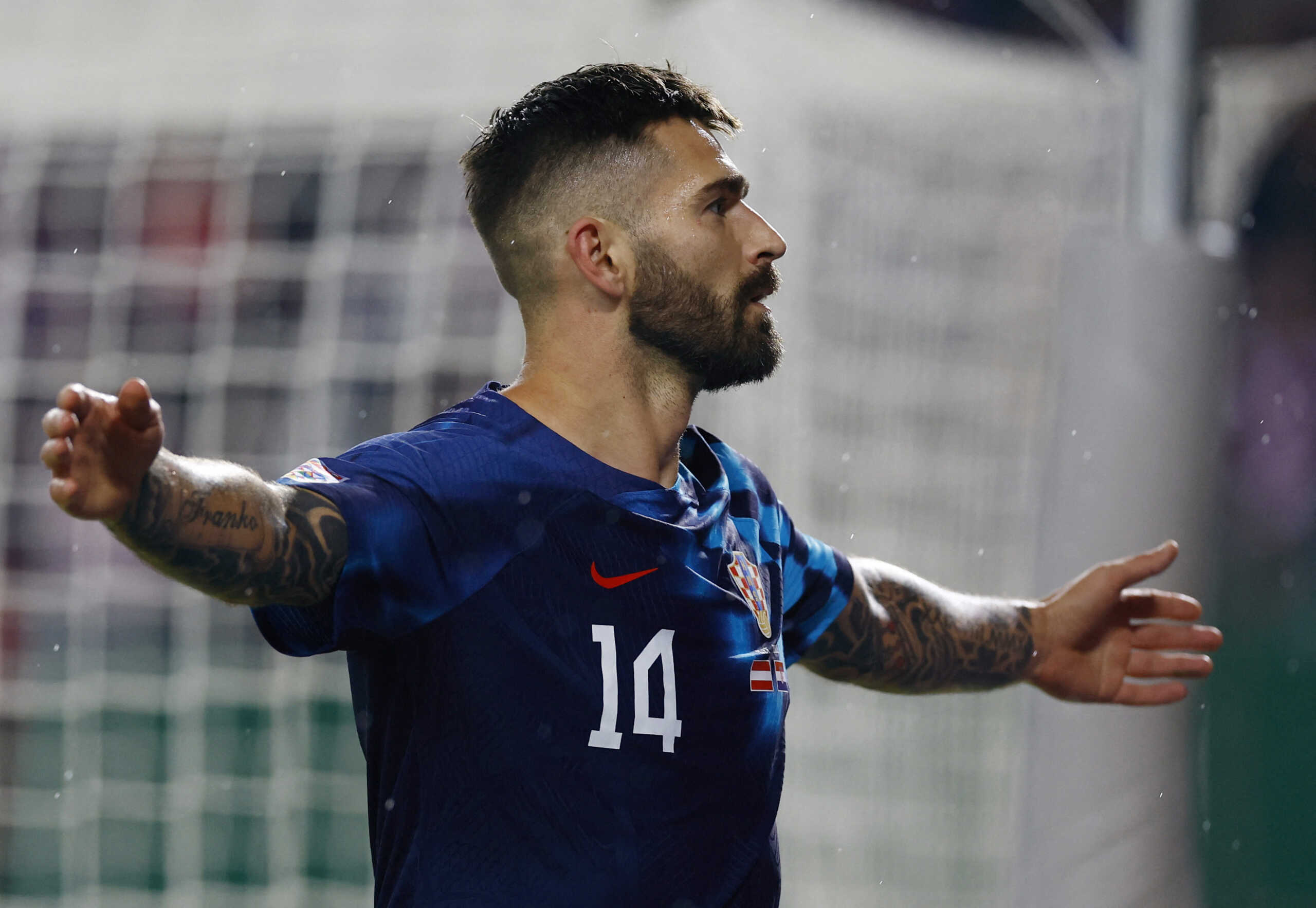 Soccer Football - UEFA Nations League - Group A - Austria v Croatia - Ernst Happel Stadium, Vienna, Austria - September 25, 2022 Croatia's Marko Livaja celebrates scoring their first goal REUTERS