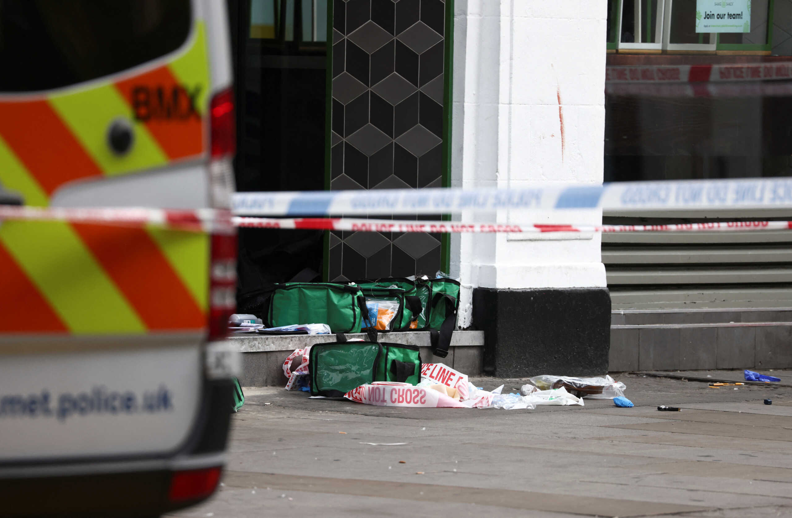 A view shows the scene where two policemen were stabbed, near Leicester Square, in London, Britain September 16, 2022. REUTERS