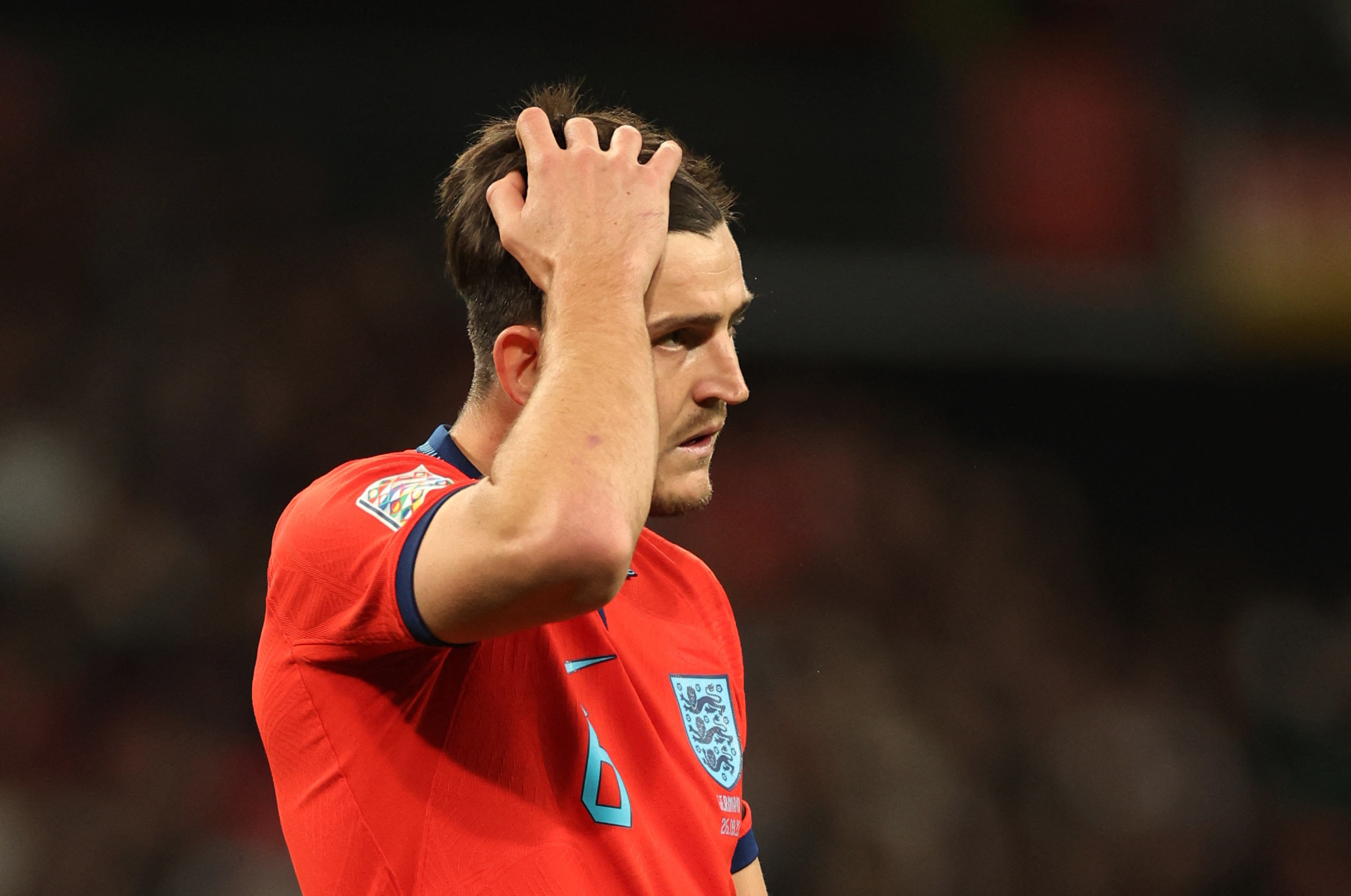 Soccer Football - UEFA Nations League - Group C - England v Germany - Wembley Stadium, London, Britain - September 26, 2022 England's Harry Maguire reacts Action Images via Reuters