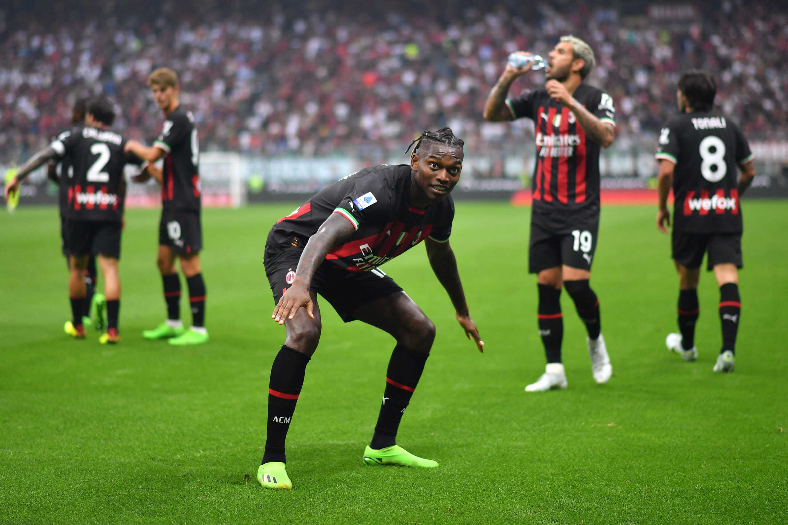 Soccer Football - Serie A - AC Milan v Inter Milan - San Siro, Milan, Italy - September 3, 2022 AC Milan's Rafael Leao celebrates scoring their third goal REUTERS