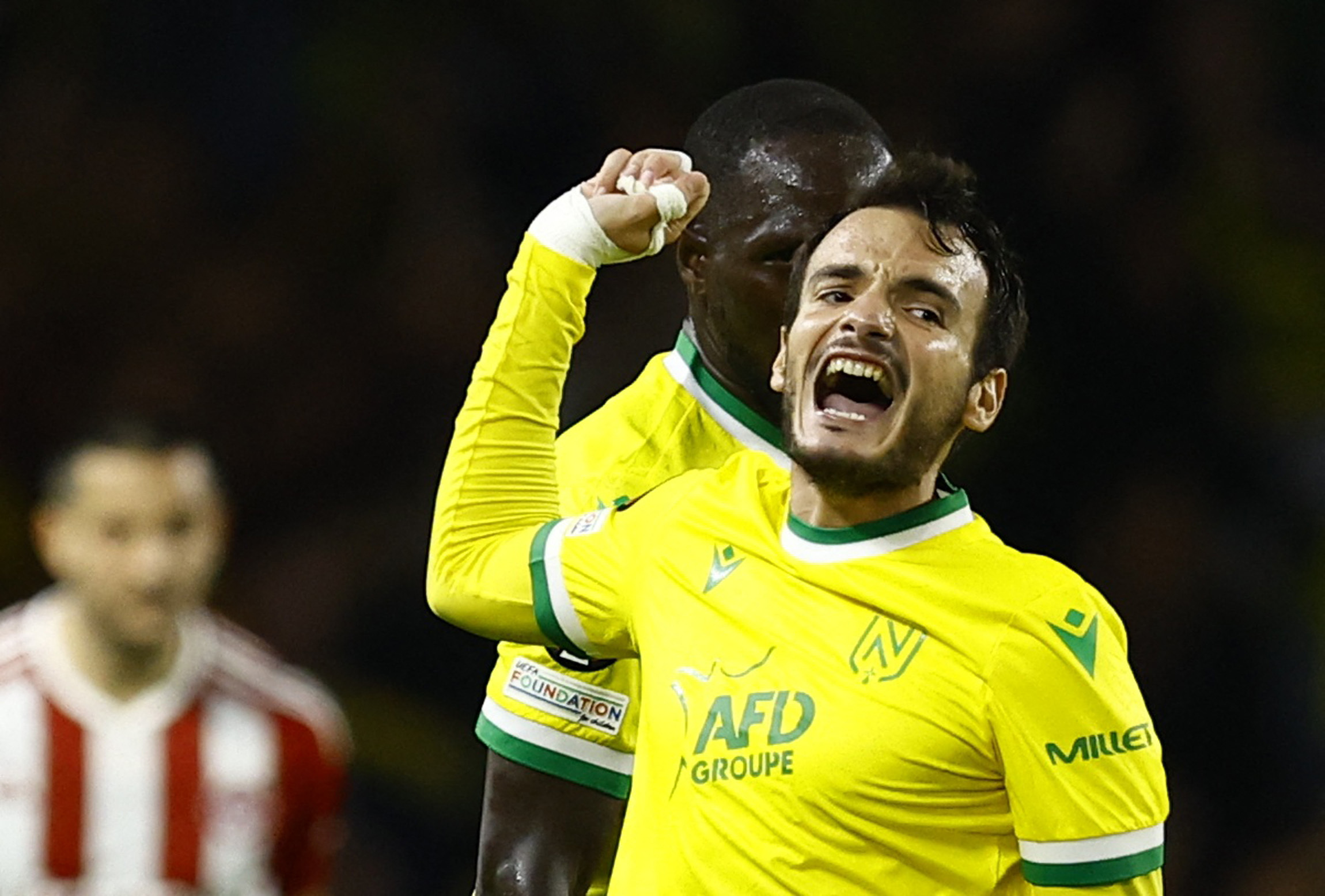 Soccer Football - Europa League - Group G - Nantes v Olympiacos - The Stade de la Beaujoire - Louis Fonteneau, Nantes, France - September 8, 2022 Nantes' Pedro Chirivella celebrates after the match REUTERS