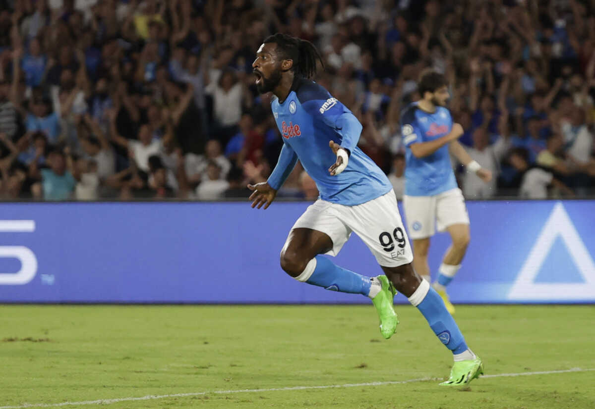Soccer Football - Champions League - Group A - Napoli v Liverpool - Stadio Diego Armando Maradona, Naples, Italy - September 7, 2022 Napoli's Andre-Frank Zambo Anguissa celebrates scoring their second goal REUTERS