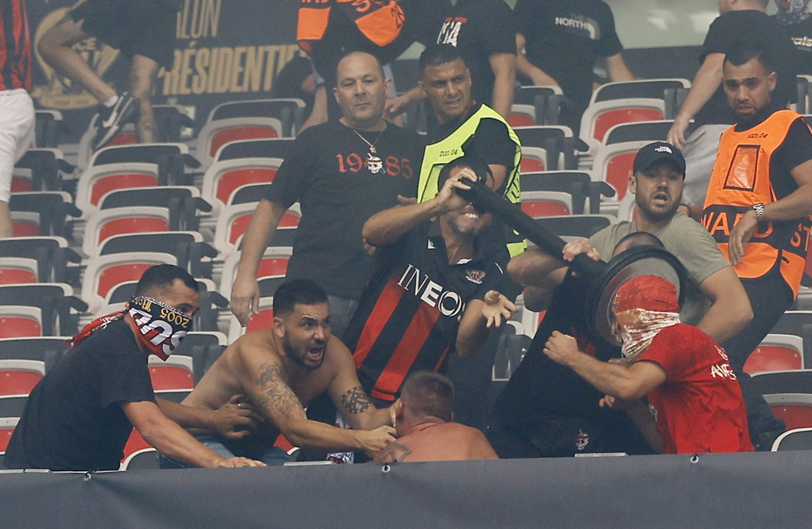 Soccer Football - Europa Conference League - Group D - OGC Nice v Cologne - Allianz Riviera, Nice, France - September 8, 2022 Fans clash before the match REUTERS