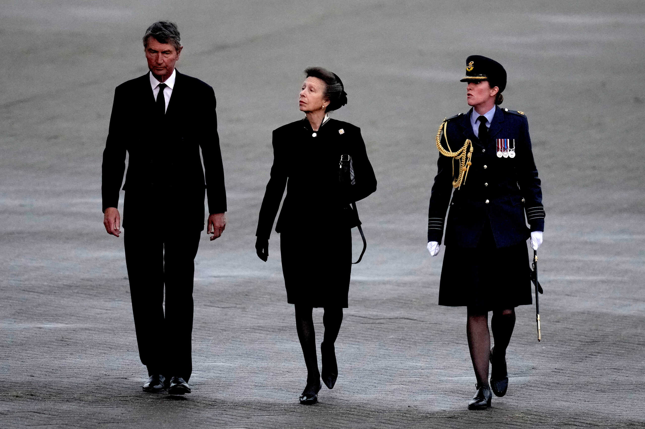 Britain's Princess Anne arrives at RAF Northolt in London, Tuesday, Sept. 13, 2022. Kirsty Wigglesworth