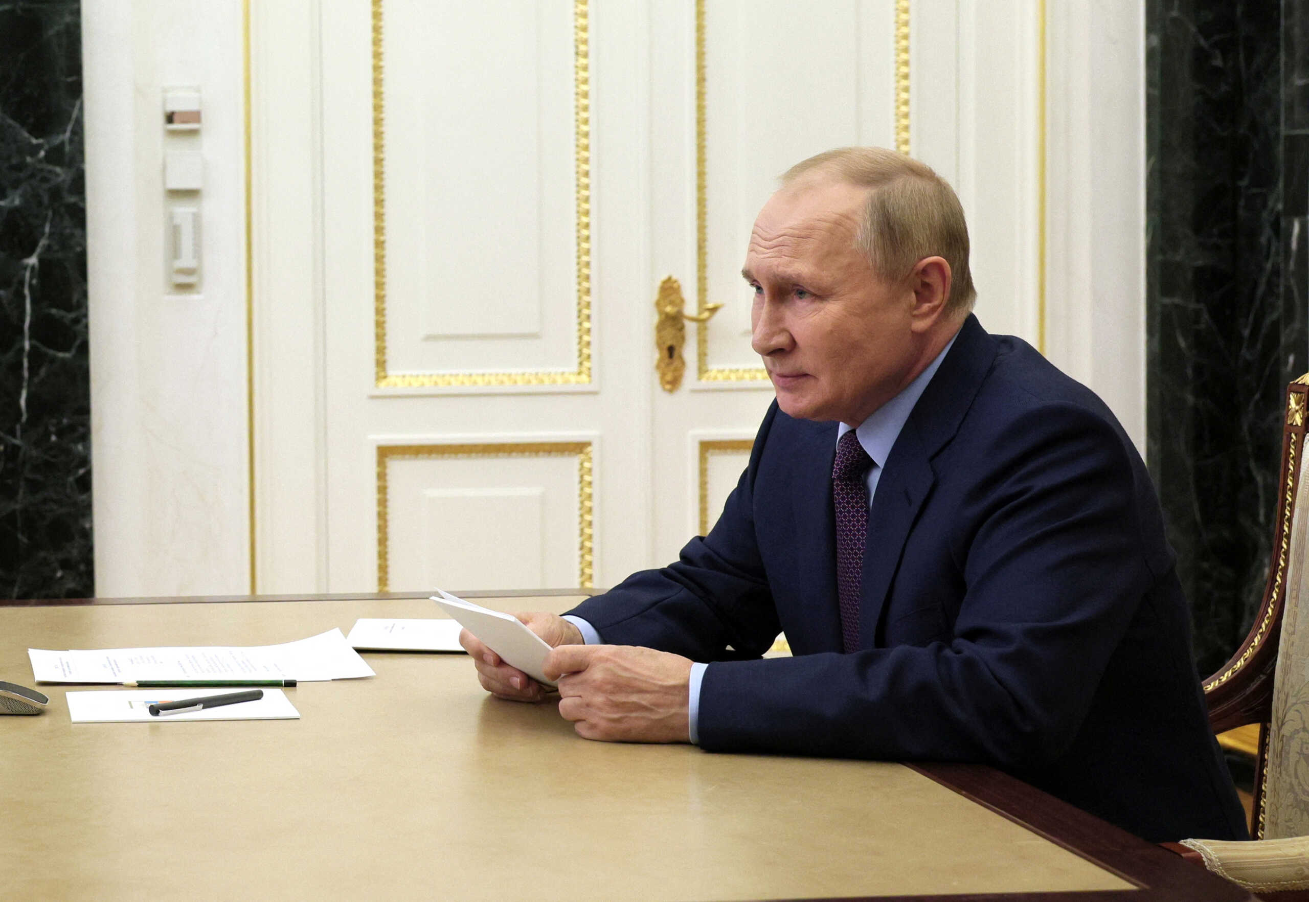Russian President Vladimir Putin chairs a meeting on economic issues via a video conference call in Moscow, Russia, September 12, 2022. Sputnik