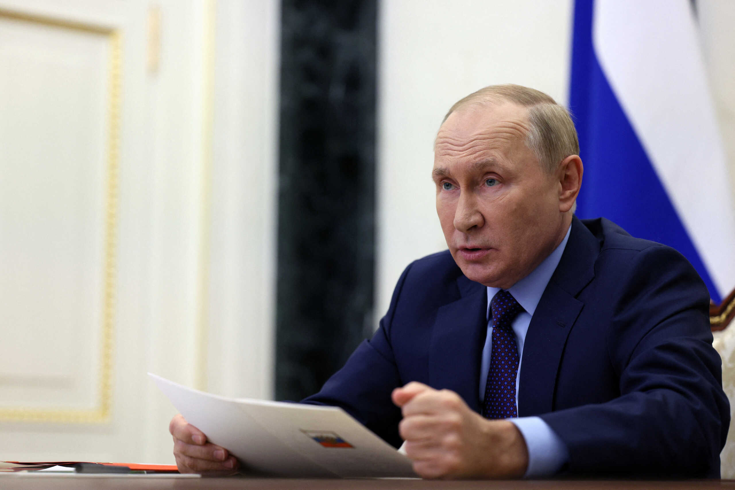 Russian President Vladimir Putin chairs a meeting with members of the Security Council via a video conference call in Moscow, Russia, September 9, 2022. Sputnik