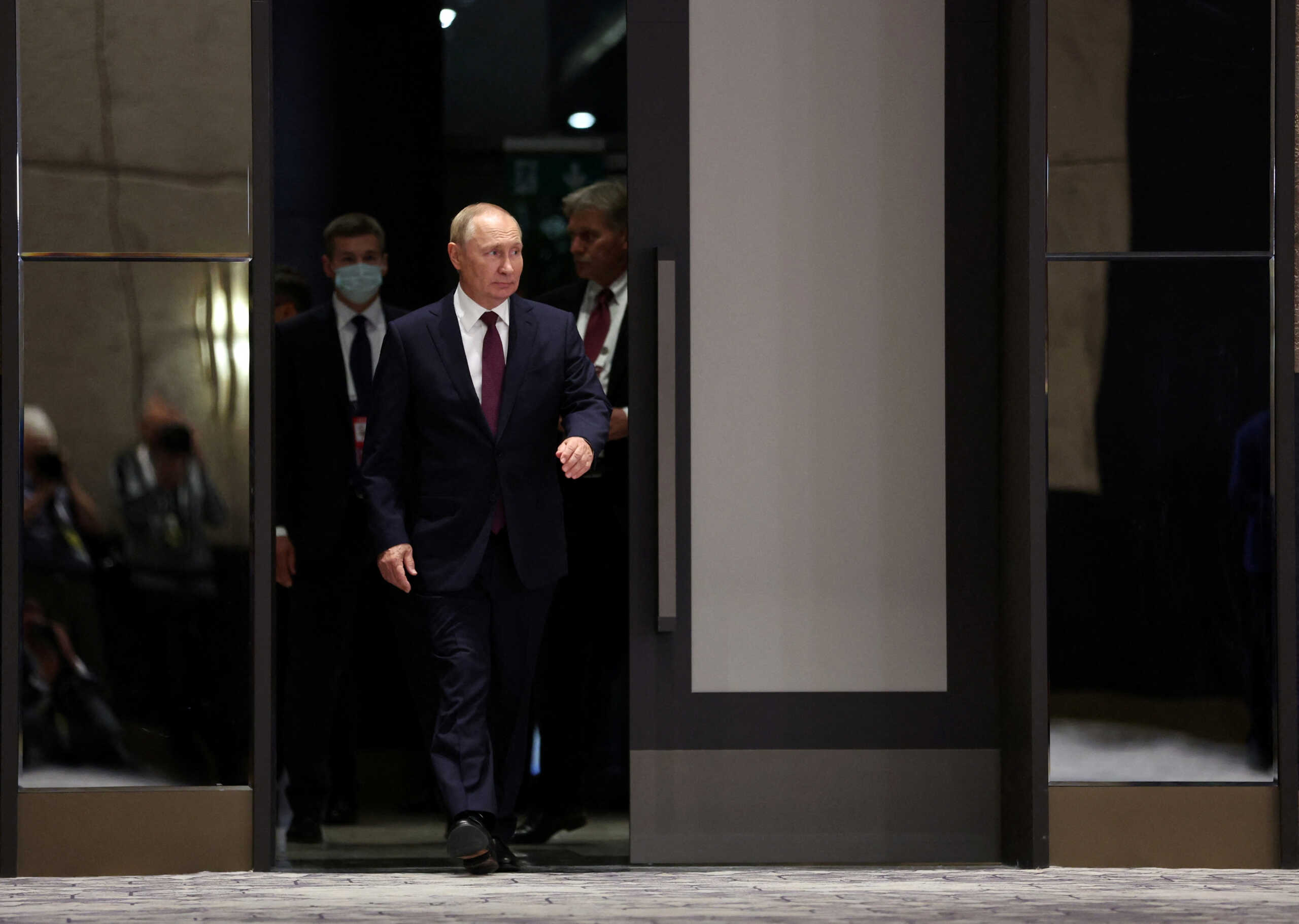 Russian President Vladimir Putin attends a news conference following the Shanghai Cooperation Organization (SCO) summit in Samarkand, Uzbekistan September 16, 2022. Sputnik