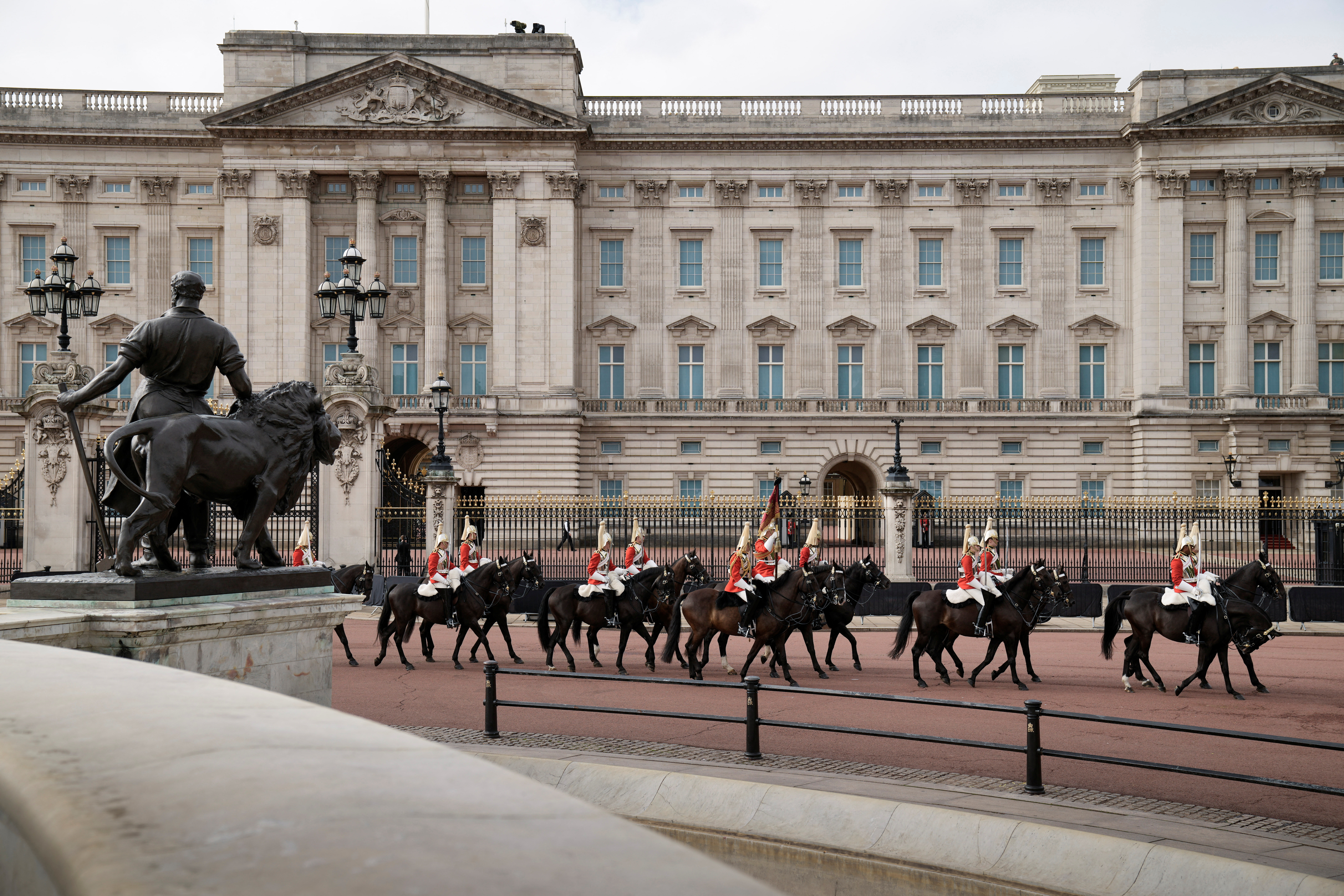 View of Buckingham Palace from where the coffin of late Queen Elizabeth II will depart in procession to Westminster Hall in London, Wednesday, Sept. 14, 2022. Vadim Ghirda