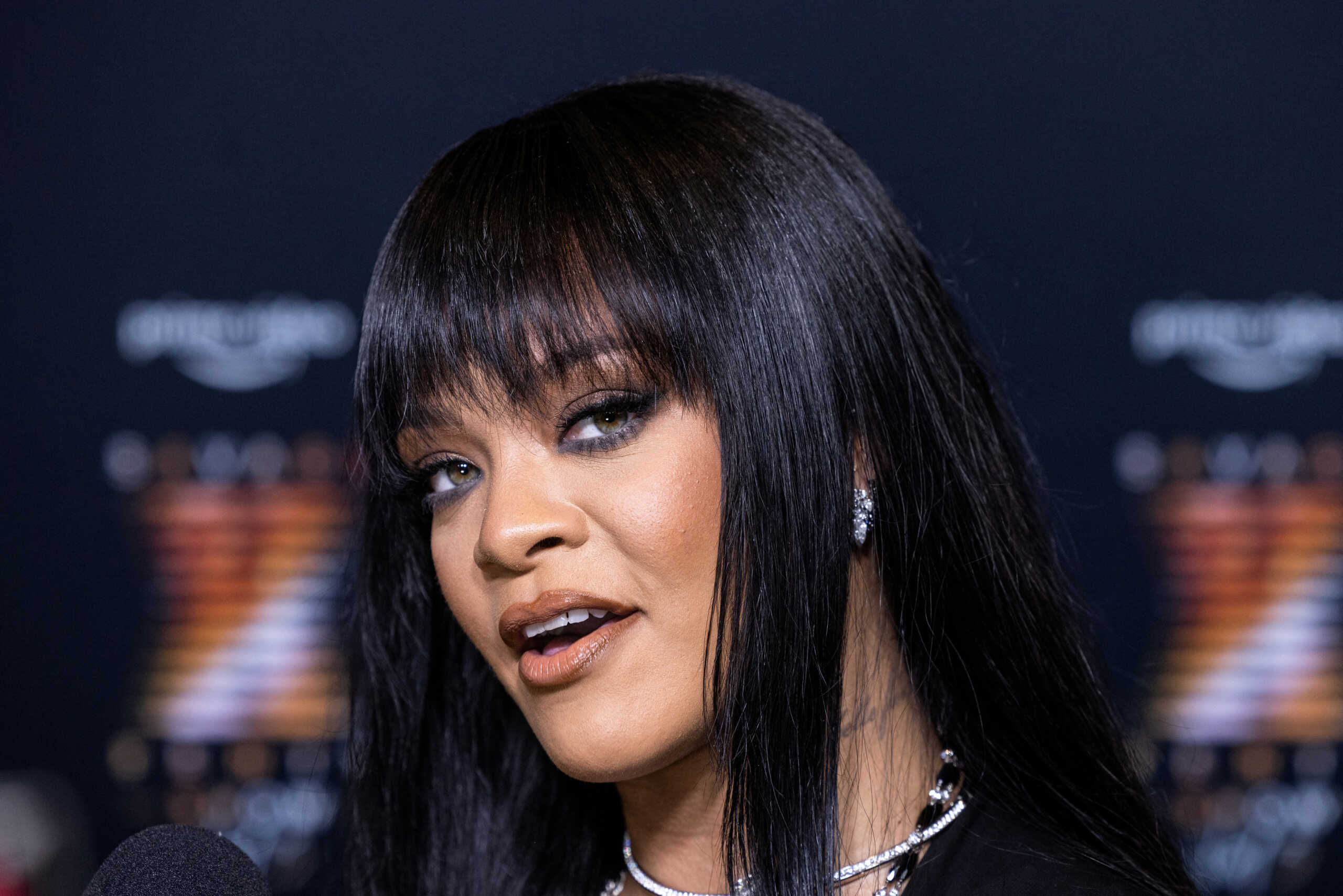 FILE PHOTO: Rihanna is interviewed during the premiere of Rihanna's Savage X Fenty Show Vol. 3 event in New York City, U.S., September 22, 2021. REUTERS
