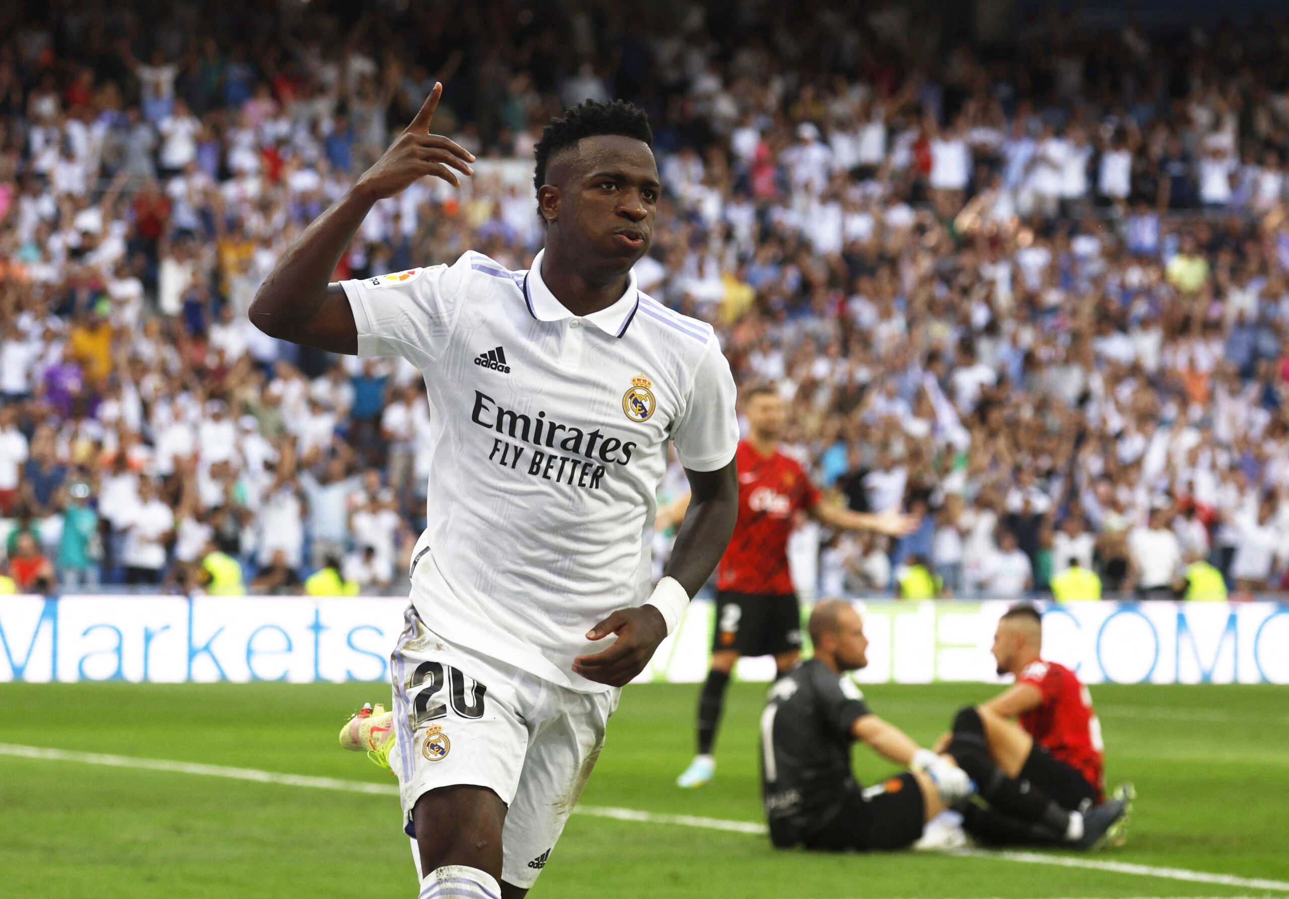 Soccer Football - LaLiga - Real Madrid v RCD Mallorca - Santiago Bernabeu, Madrid, Spain - September 11, 2022 Real Madrid's Vinicius Junior celebrates scoring their second goal REUTERS