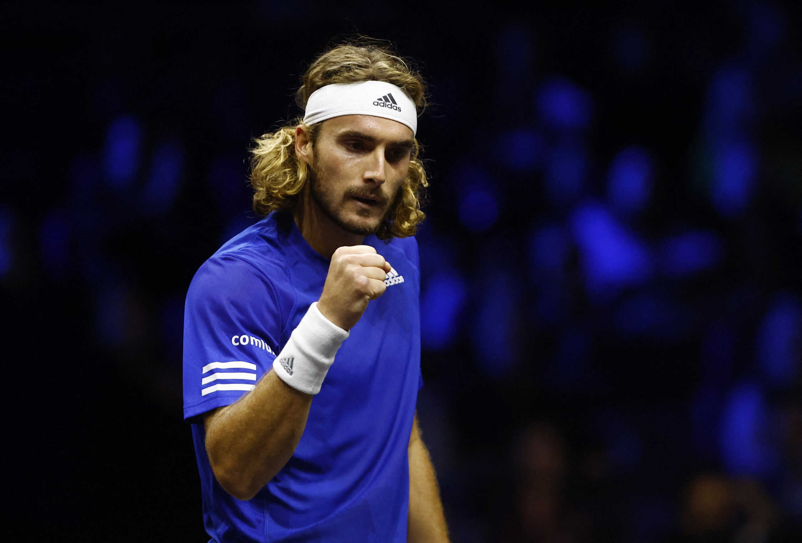Tennis - Laver Cup - 02 Arena, London, Britain - September 25, 2022 Team Europe's Stefanos Tsitsipas reacts during his match against Team World's Frances Tiafoe Action Images via Reuters