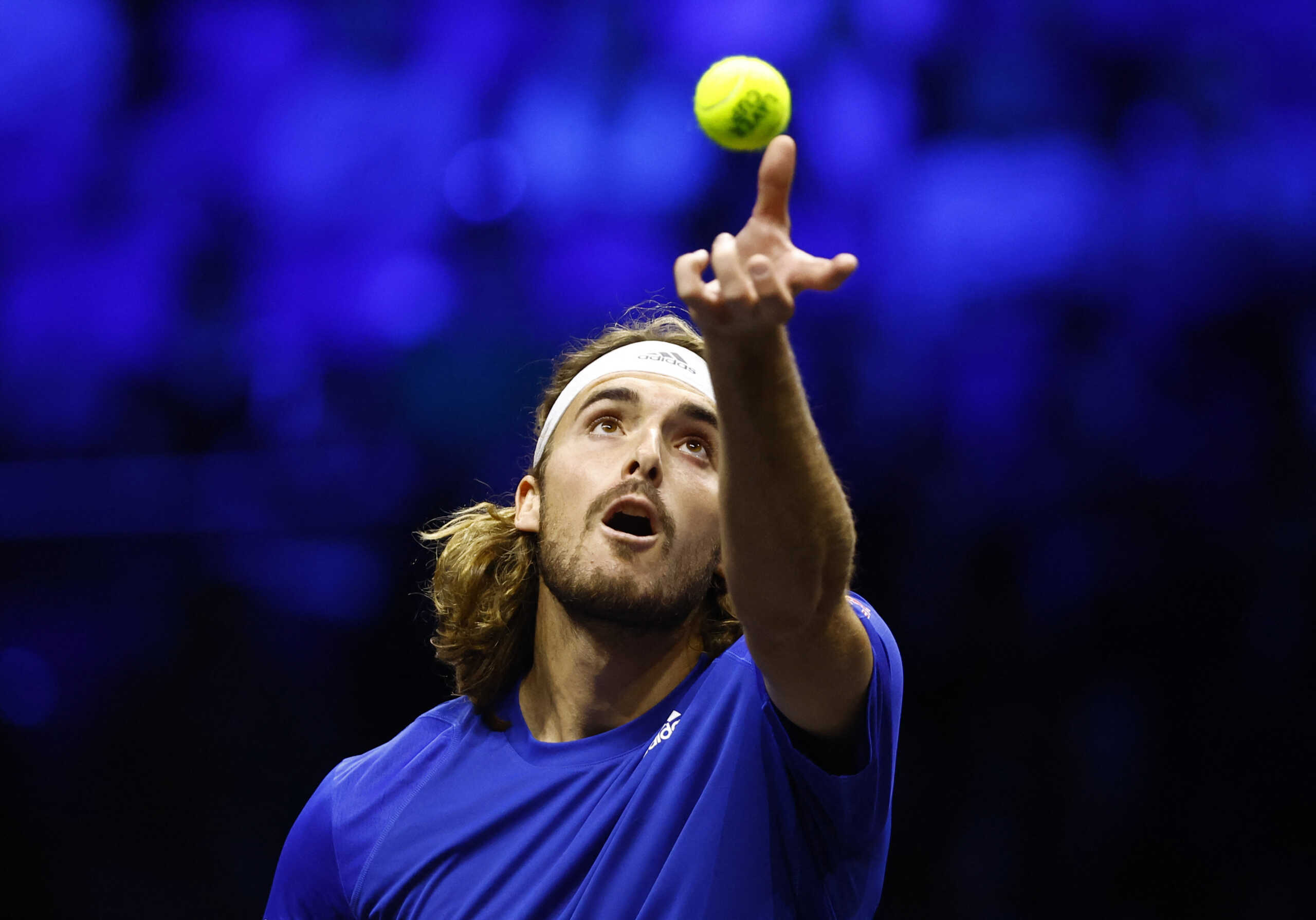 Tennis - Laver Cup - 02 Arena, London, Britain - September 25, 2022 Team Europe's Stefanos Tsitsipas in action during his match against Team World's Frances Tiafoe Action Images via Reuters