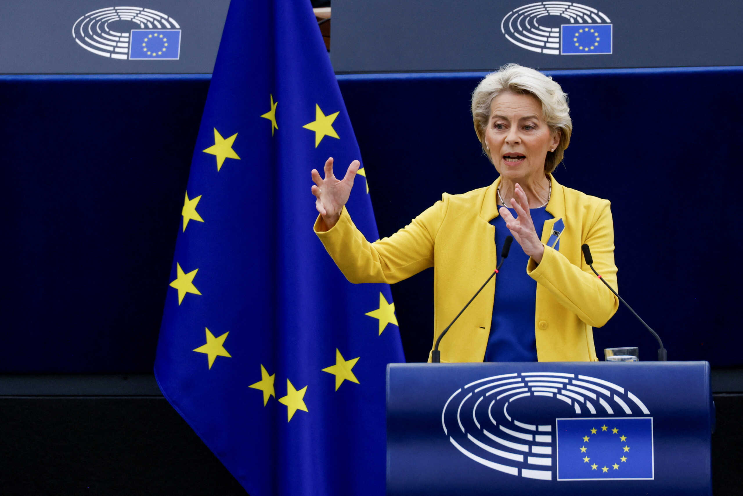 European Commission President Urusla von der Leyen delivers state of the European Union address to the European Parliament, in Strasbourg, France, September 14, 2022. REUTERS