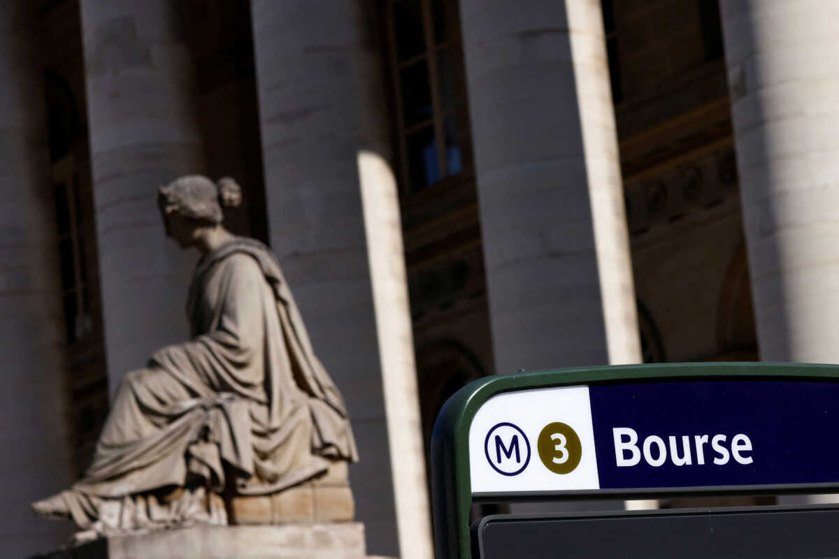 A view shows the Bourse metro station sign in front of the Palais Brogniard, former Paris Stock Exchange, located at Place de la Bourse in Paris, France, September 21, 2022. REUTERS