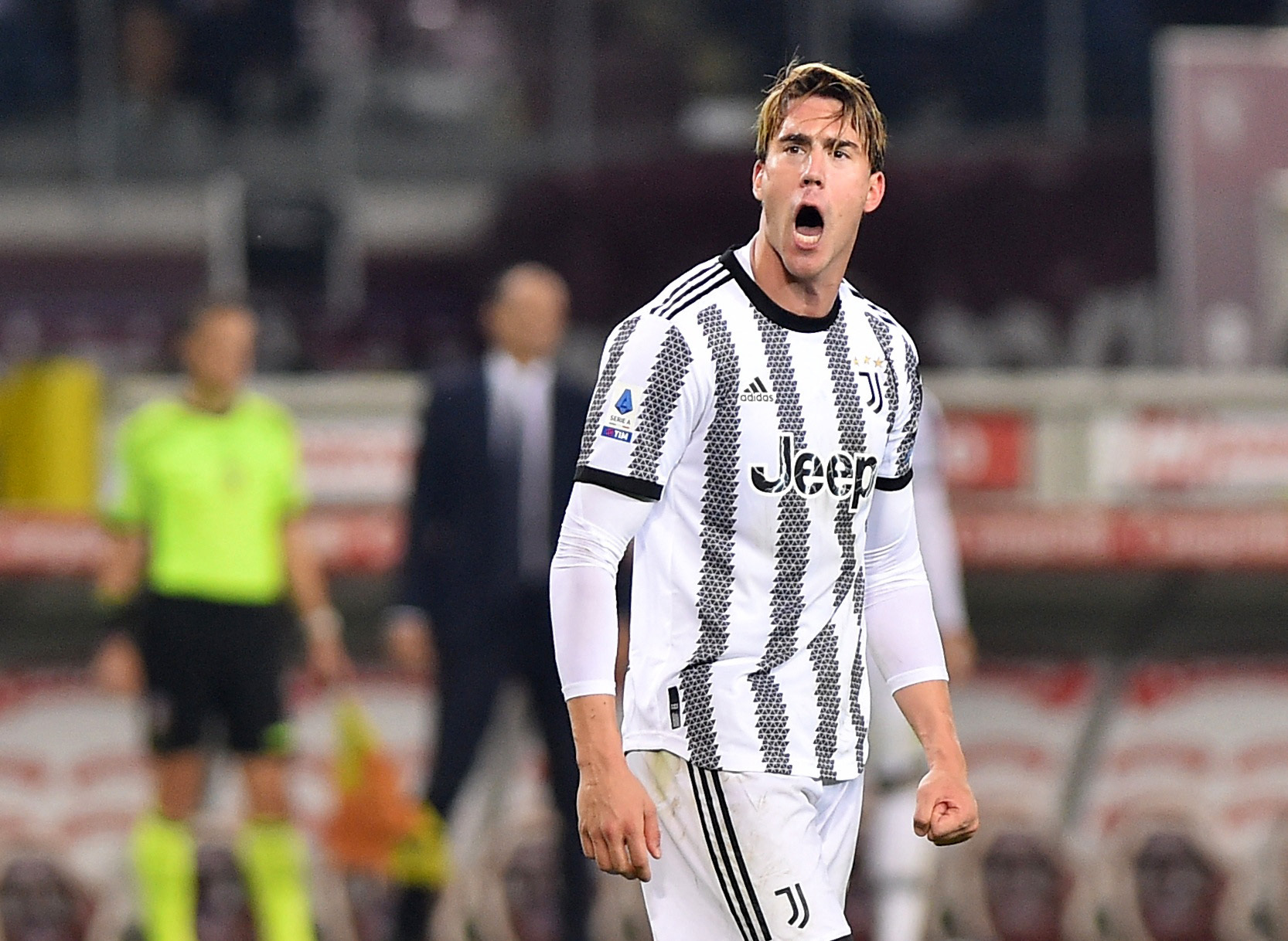 Soccer Football - Serie A - Torino v Juventus - Stadio Olimpico Grande Torino, Turin, Italy - October 15, 2022  Juventus' Dusan Vlahovic celebrates scoring their first goal REUTERS