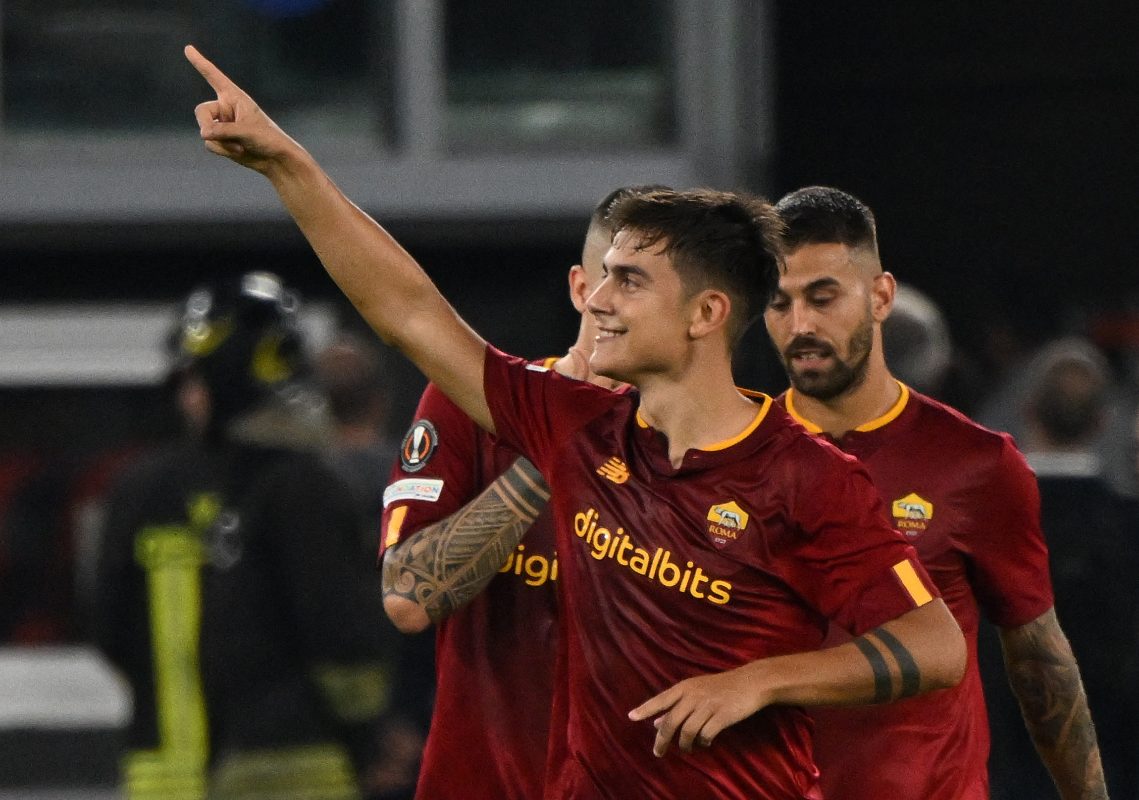 Soccer Football - Europa League - Group C - AS Roma v Real Betis - Stadio Olimpico, Rome, Italy - October 6, 2022  AS Roma's Paulo Dybala celebrates scoring their first goal REUTERS