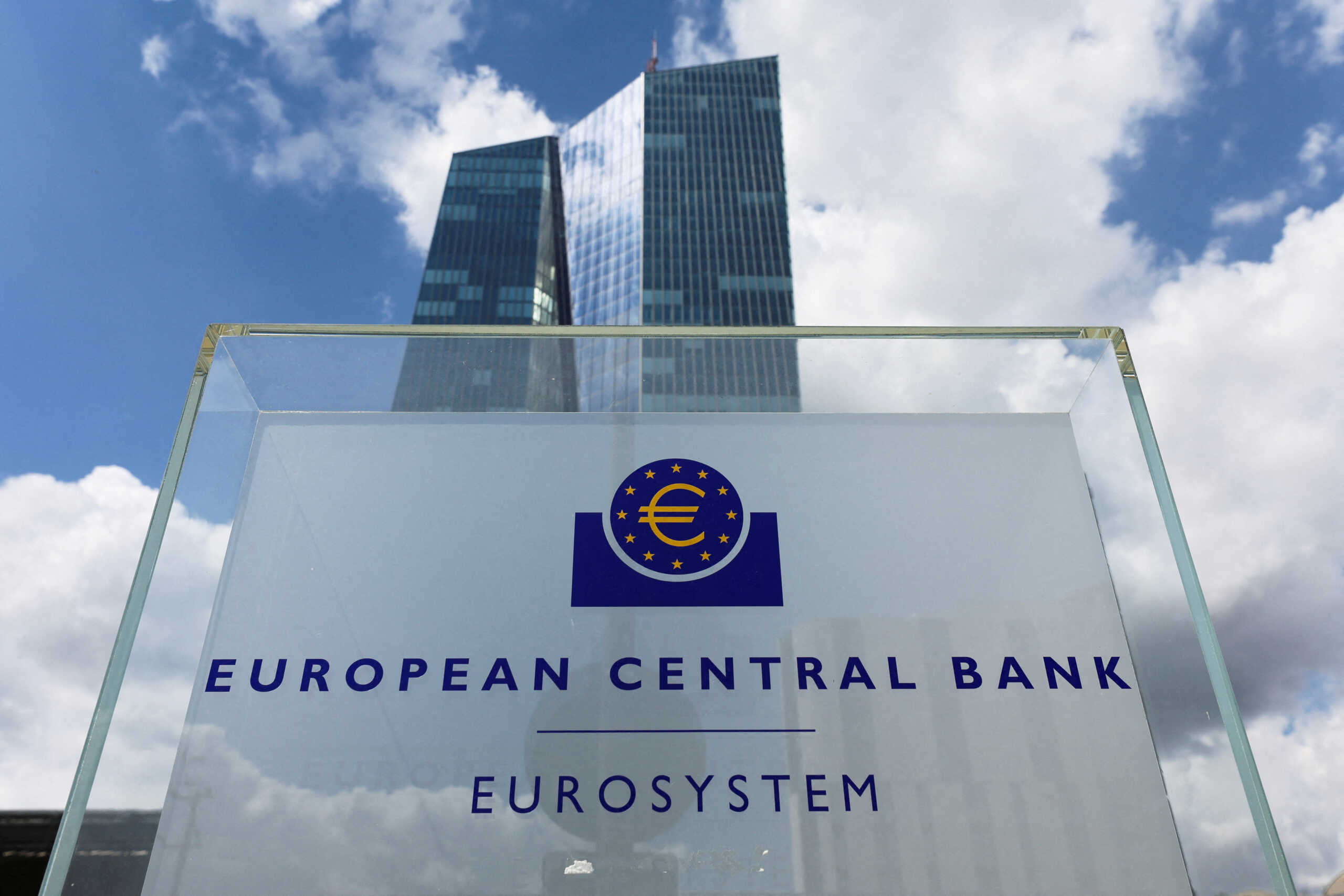 FILE PHOTO: Signage is seen outside the European Central Bank (ECB) building, in Frankfurt, Germany, July 21, 2022. REUTERS
