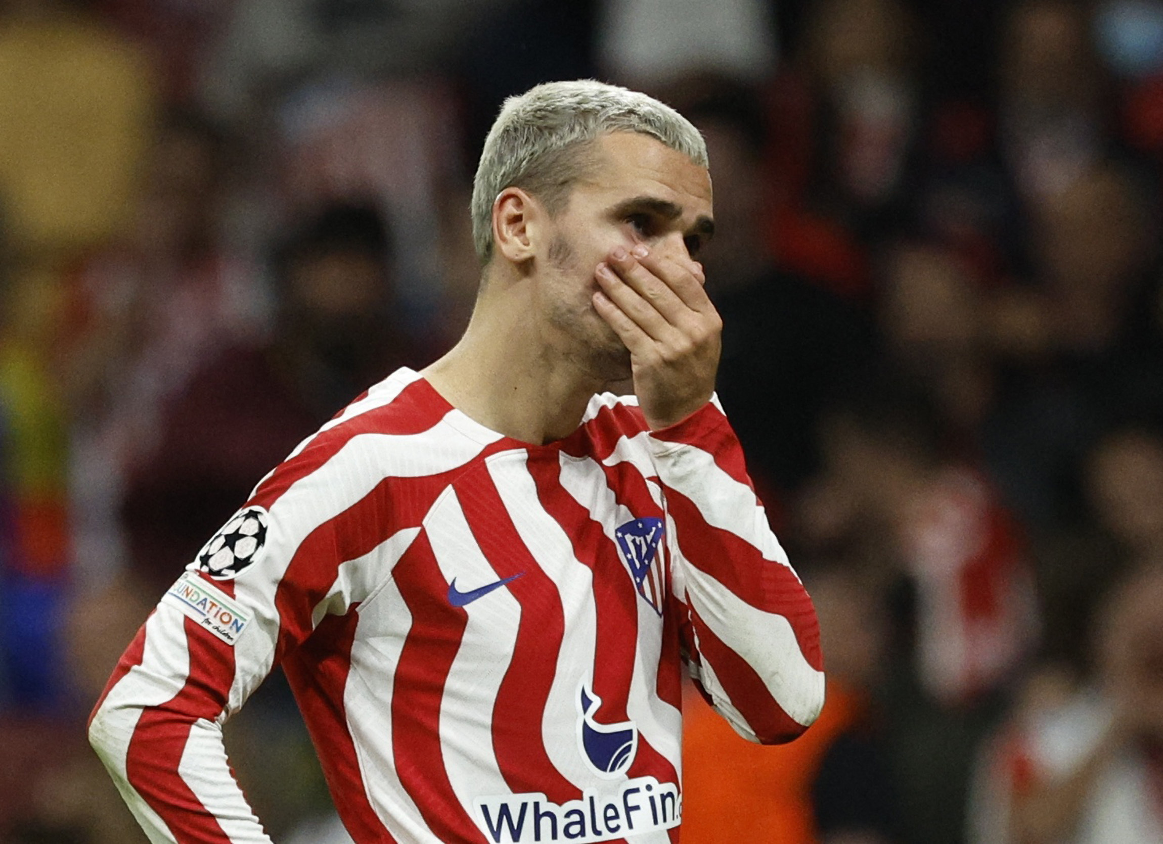 Soccer Football - Champions League - Group B - Atletico Madrid v Bayer Leverkusen - Metropolitano, Madrid, Spain - October 26, 2022  Atletico Madrid's Antoine Griezmann reacts REUTERS