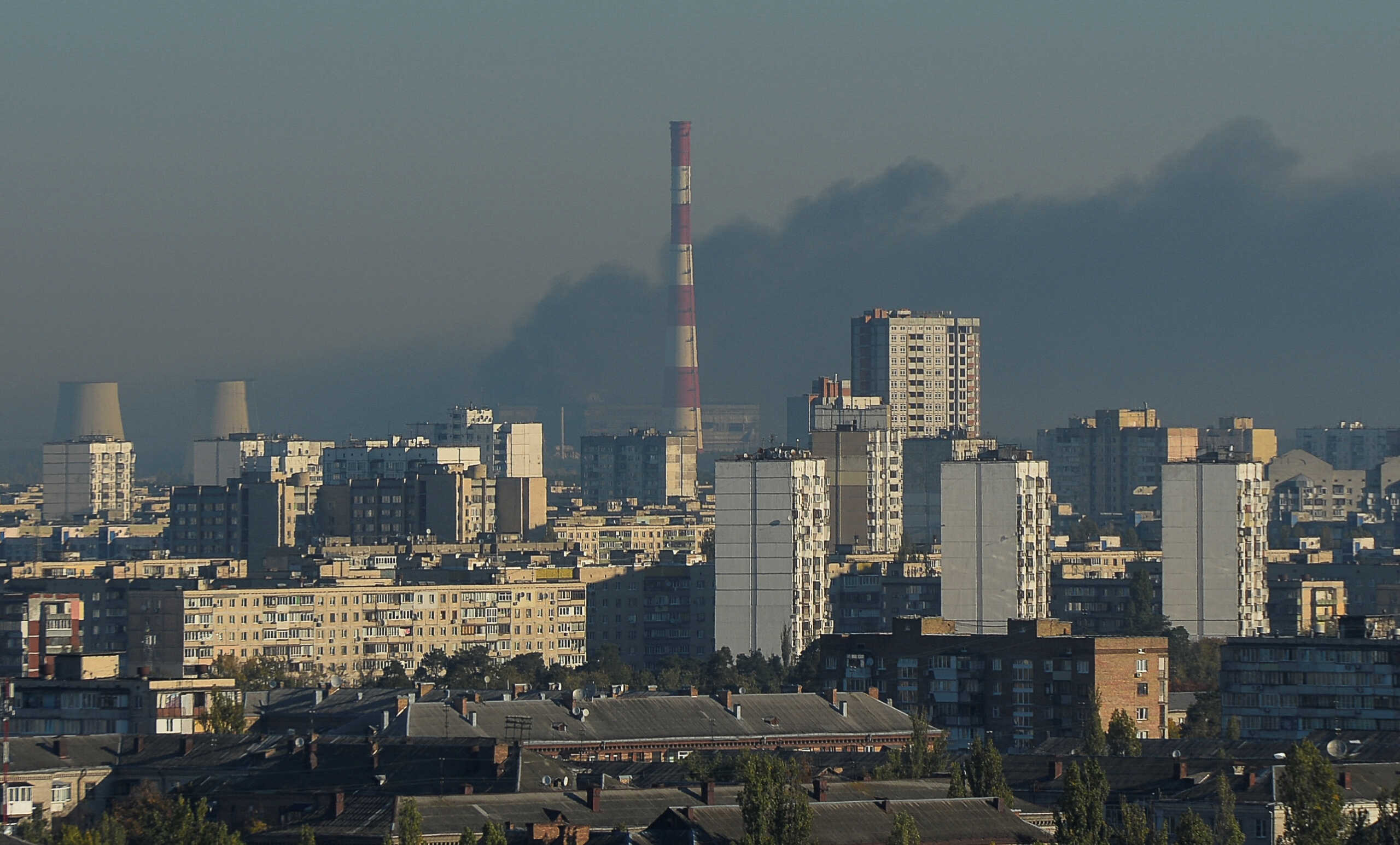 Smokes rises on outskirts of the city during a Russian missile attack, as their invasion of Ukraine continues, in Kyiv, Ukraine October 18, 2022. REUTERS