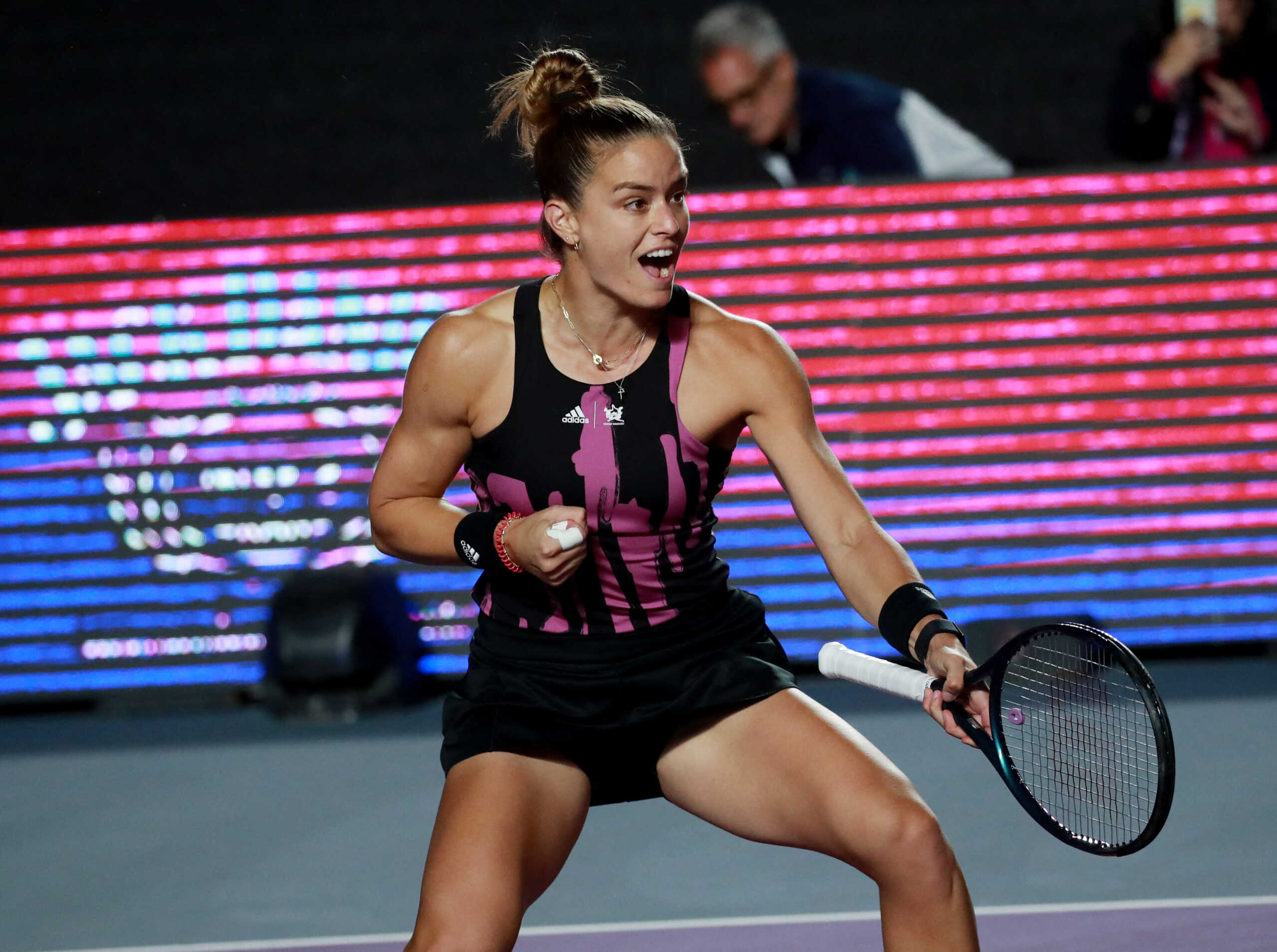 Tennis - WTA 1000 - Guadalajara Open - Guadalajara, Mexico - October 20, 2022 Greece's Maria Sakkari  celebrates after winning her round of 16 match against Danielle Collins of the U.S. REUTERS