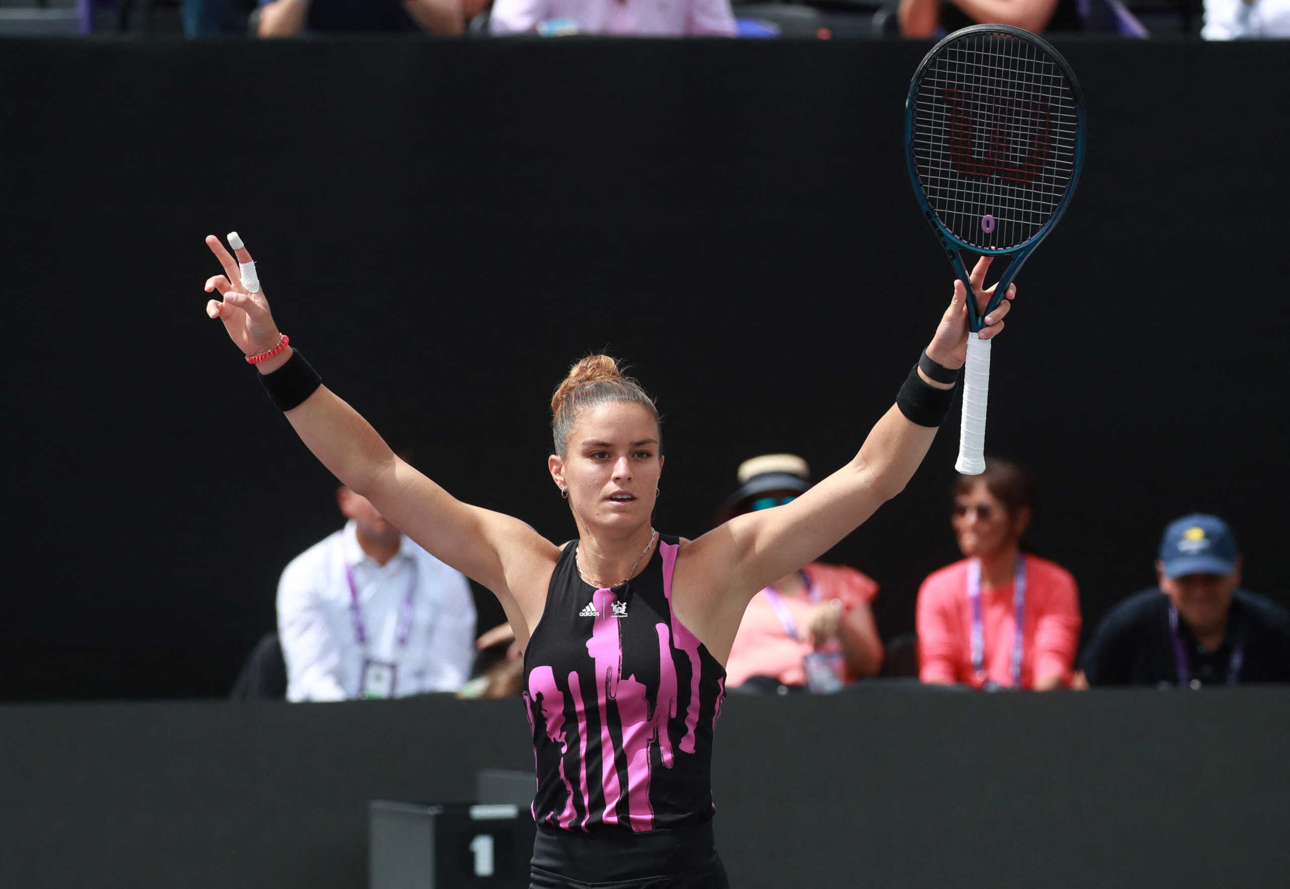 Tennis - WTA 1000 - Guadalajara Open - Guadalajara, Mexico - October 23, 2022 Greece's Maria Sakkari celebrates winning her semi-final match against Czech Republic's Marie Bouzkova REUTERS